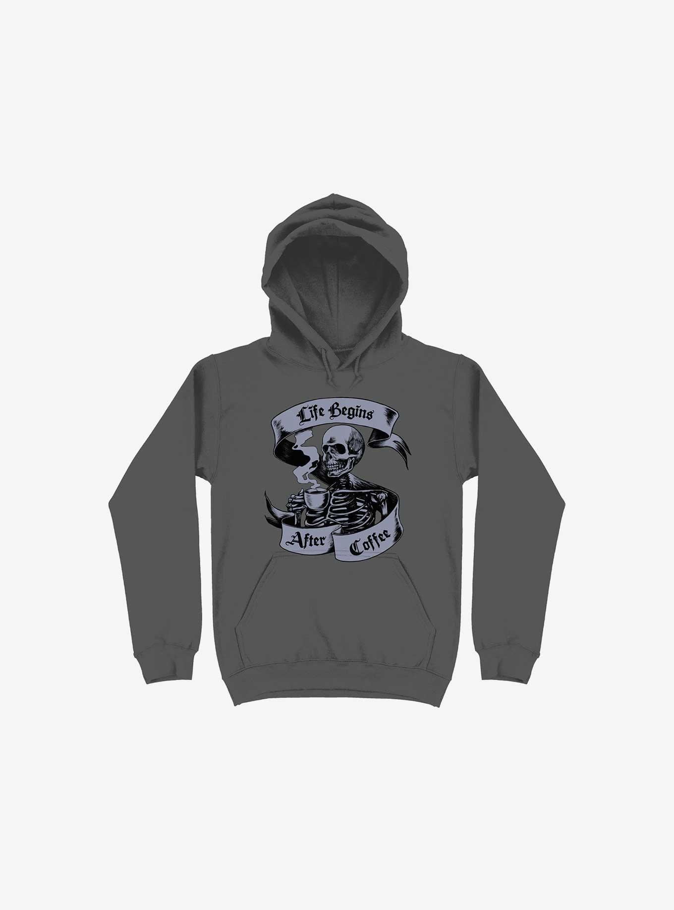 Beans & Bones Coffee Skeleton Asphalt Grey Hoodie, , hi-res