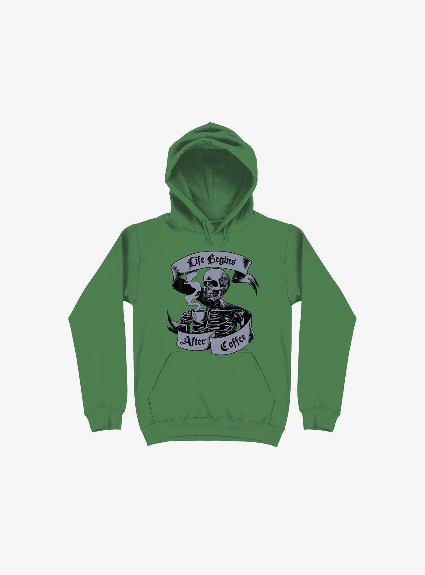 Beans & Bones Coffee Skeleton Kelly Green Hoodie, , hi-res