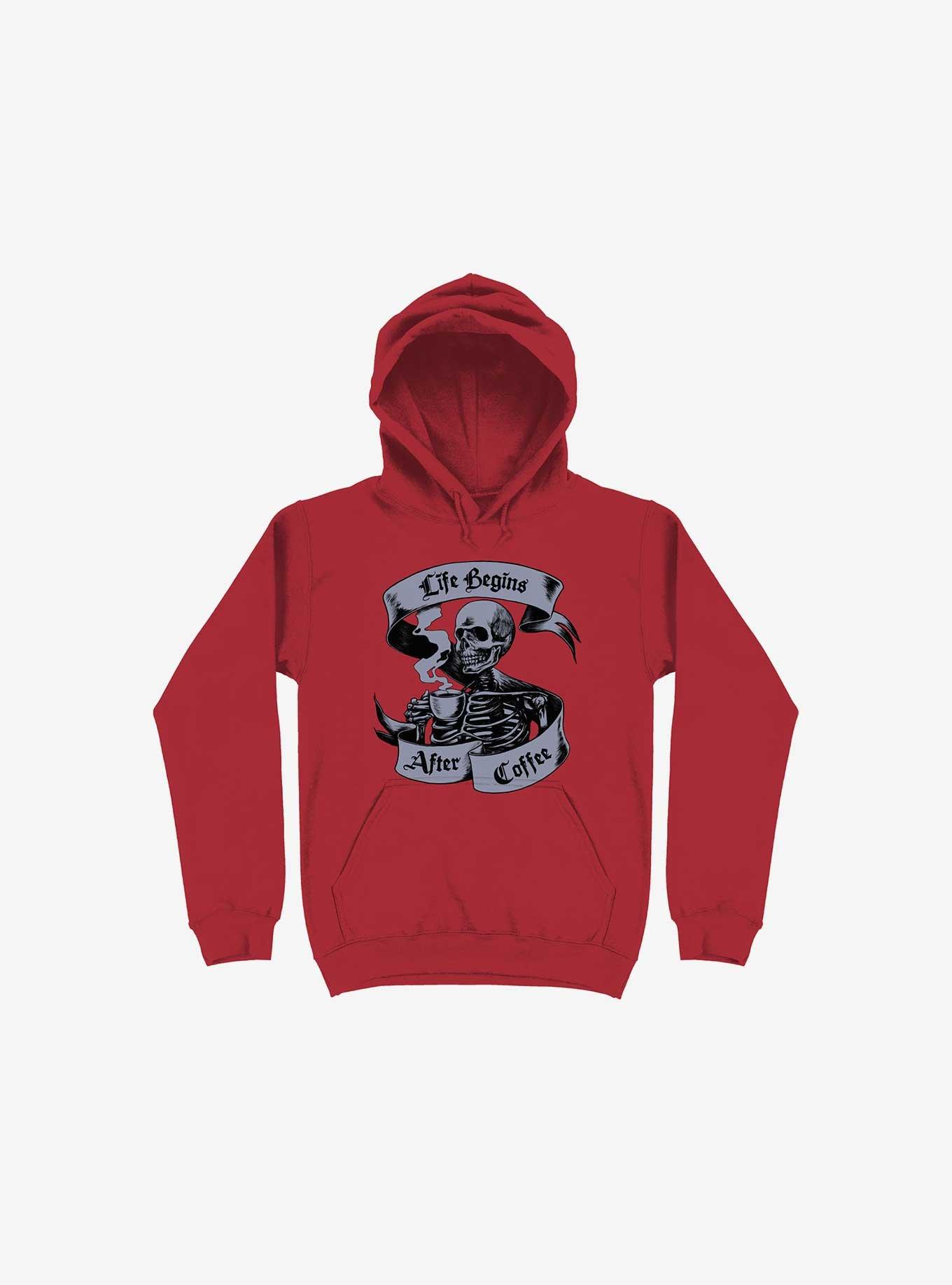 Beans & Bones Coffee Skeleton Red Hoodie, RED, hi-res