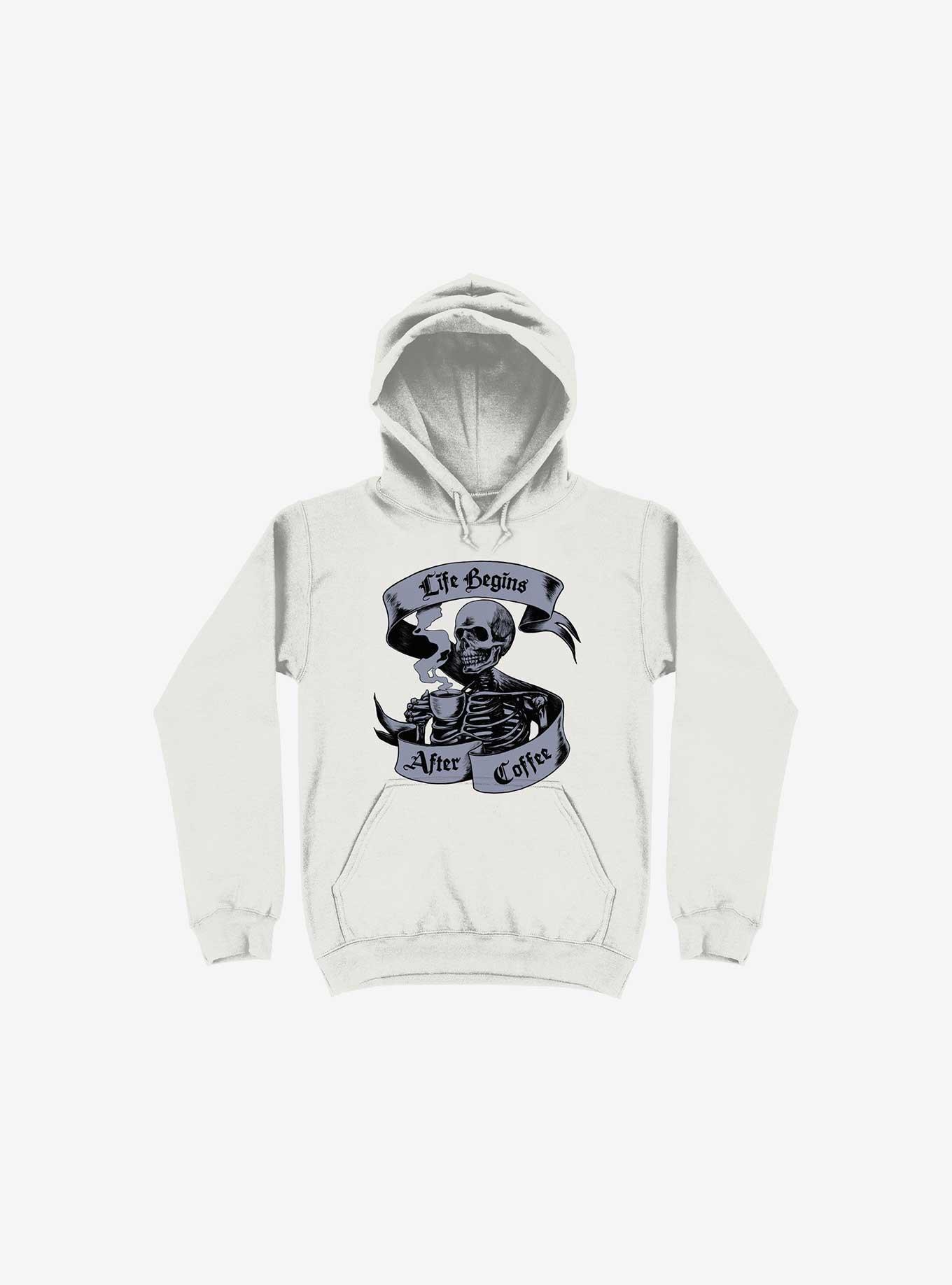 Beans & Bones Coffee Skeleton White Hoodie, WHITE, hi-res