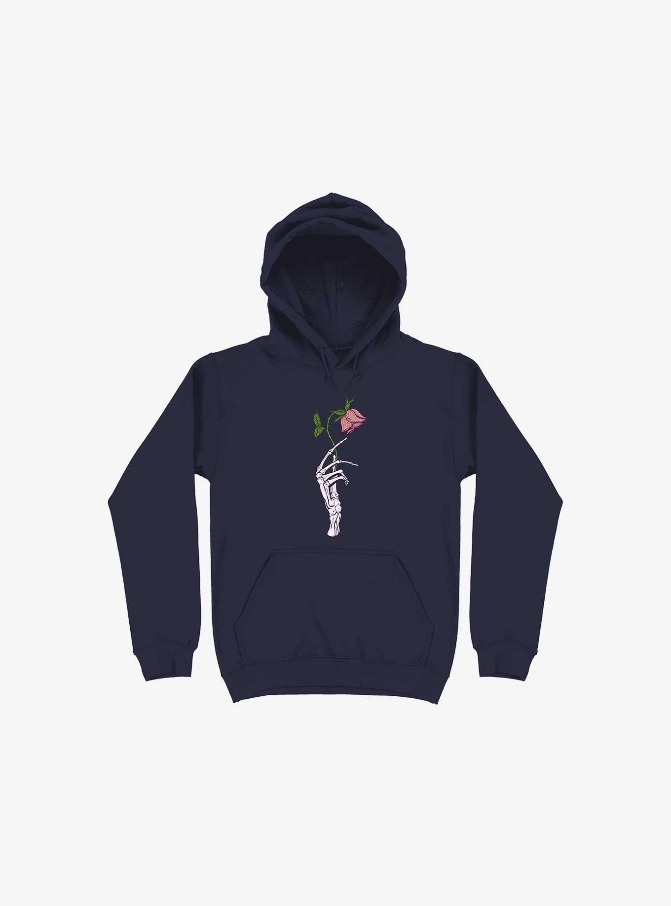 The Dead Rose Skeleton Hand Navy Blue Hoodie, NAVY, hi-res