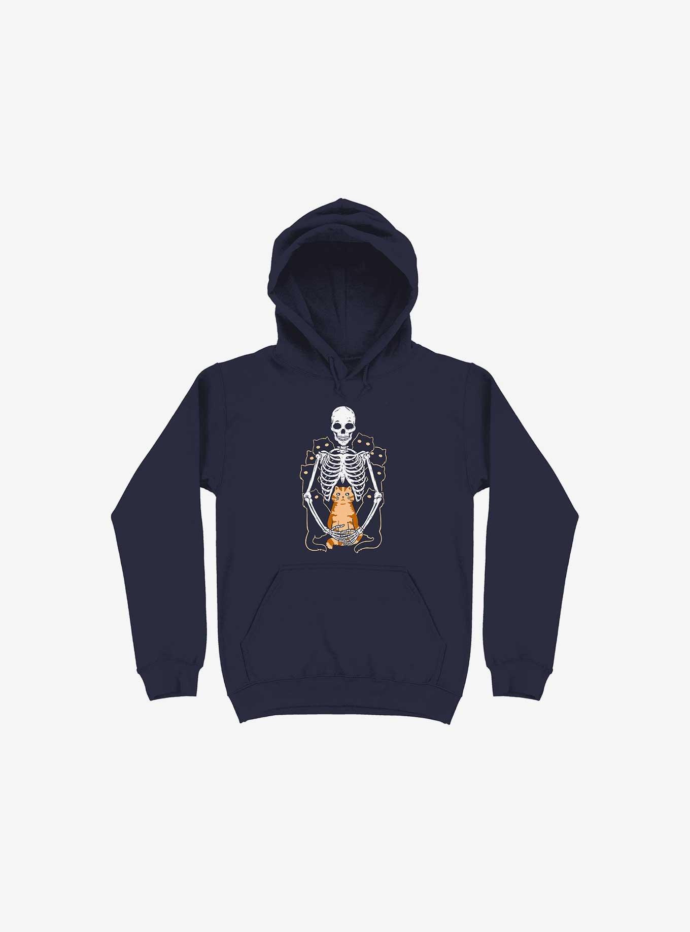 I Wish I Was My Cat Skeleton Navy Blue Hoodie, NAVY, hi-res
