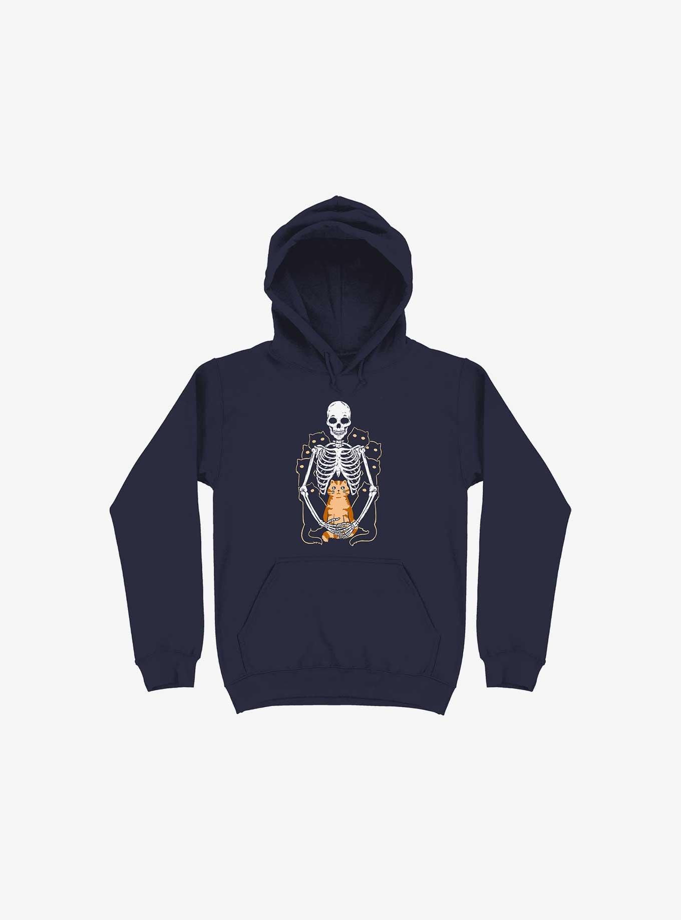 I Wish I Was My Cat Skeleton Navy Blue Hoodie, , hi-res