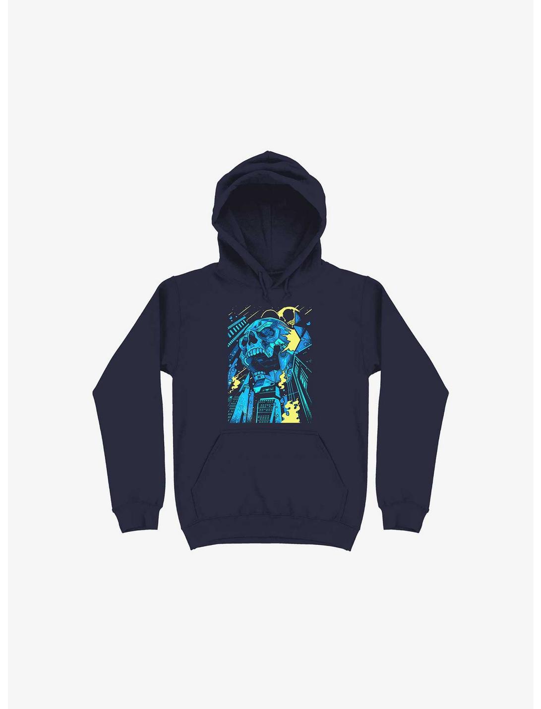 Invasion Of The Giant Techno Skulls Navy Blue Hoodie, NAVY, hi-res