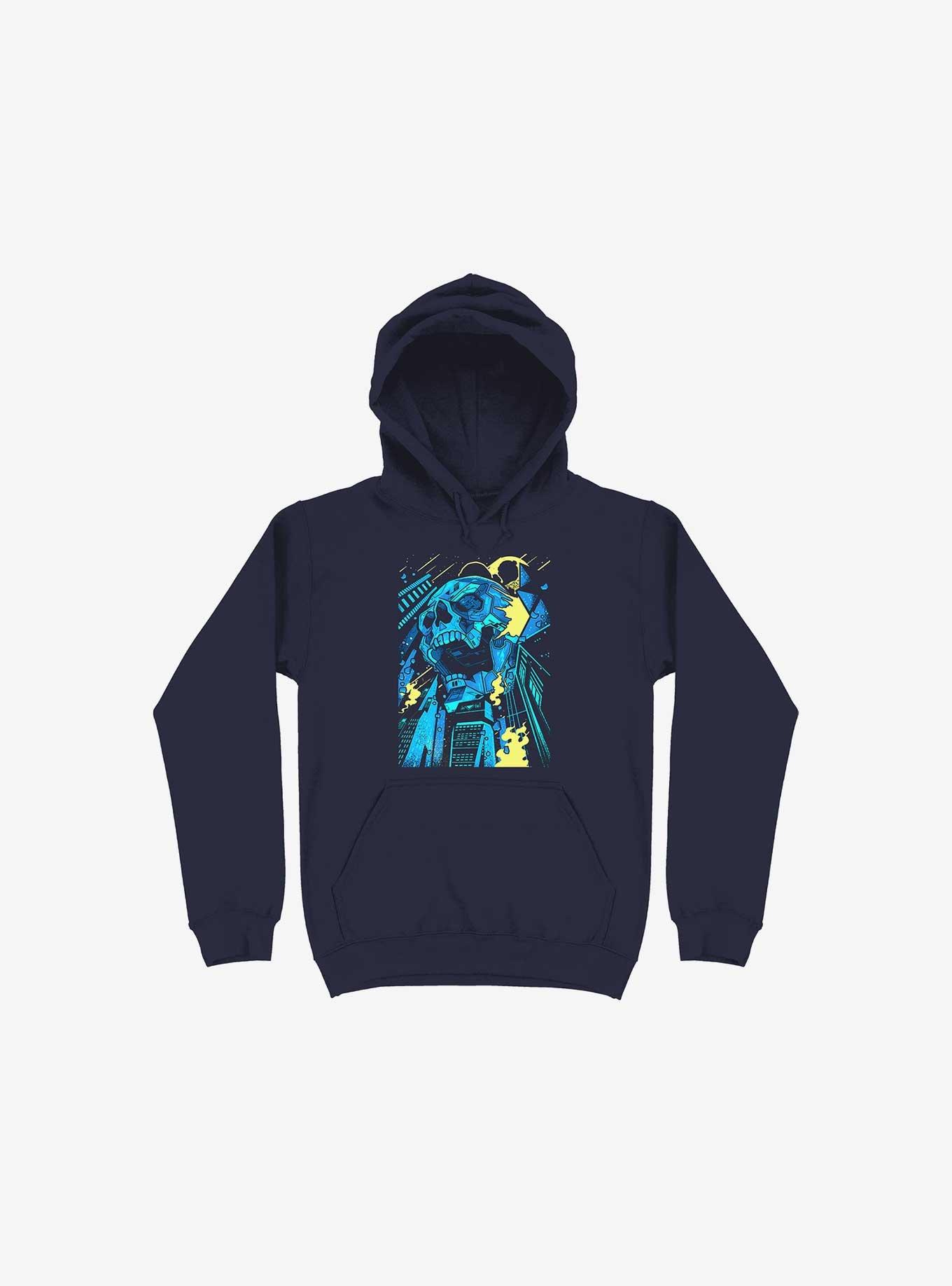 Invasion Of The Giant Techno Skulls Navy Blue Hoodie, , hi-res