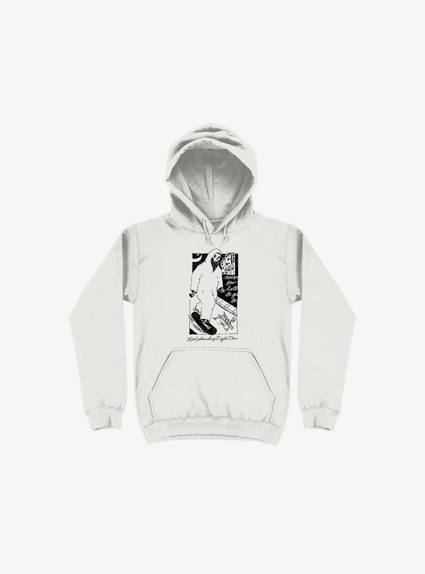 Nightclashh Skateboard White Hoodie, WHITE, hi-res