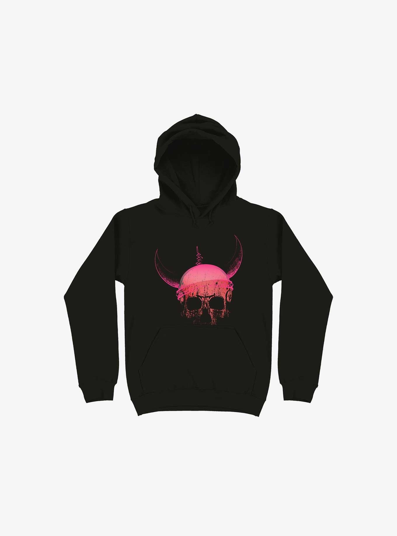 Blood Skull With Viking Helmet Black Hoodie, BLACK, hi-res