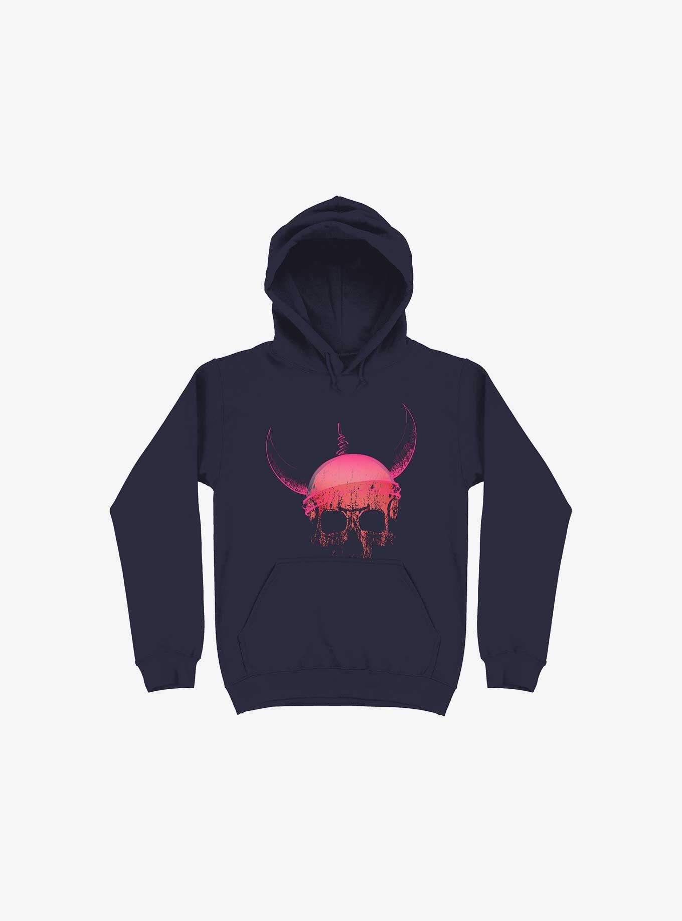 Blood Skull With Viking Helmet Navy Blue Hoodie, , hi-res
