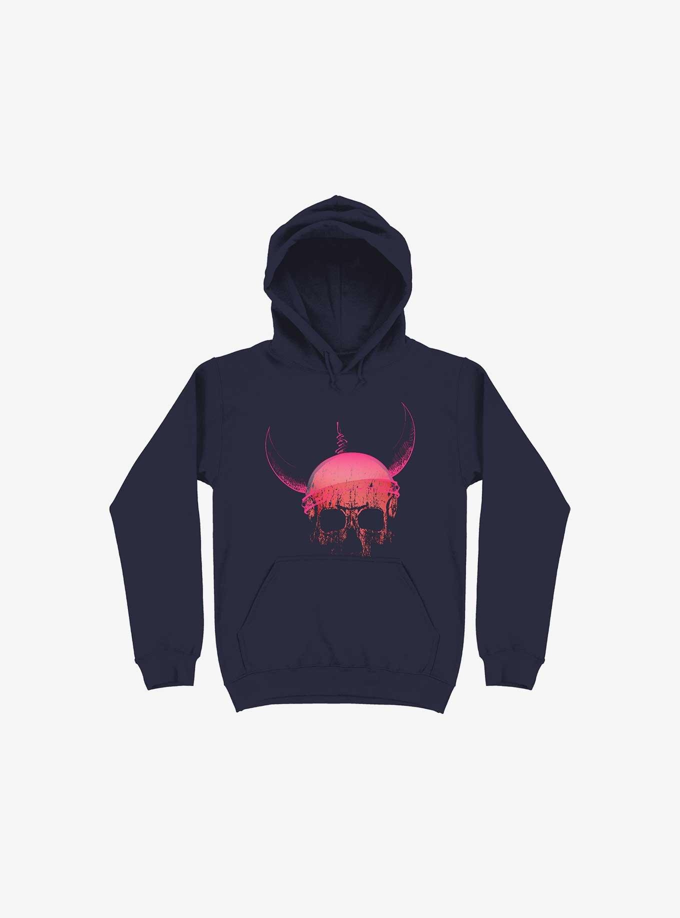 Blood Skull With Viking Helmet Navy Blue Hoodie, NAVY, hi-res