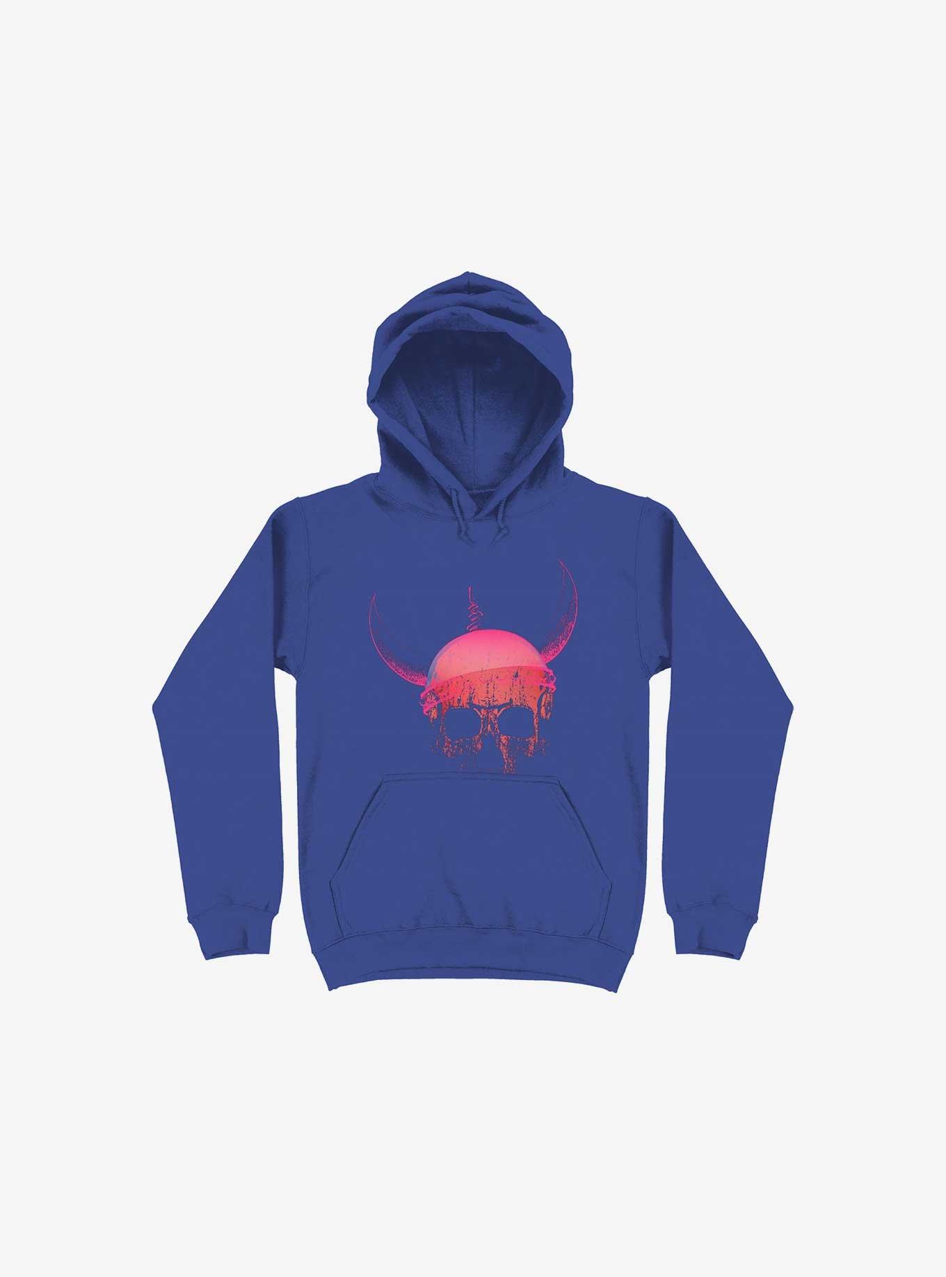 Blood Skull With Viking Helmet Royal Blue Hoodie, , hi-res