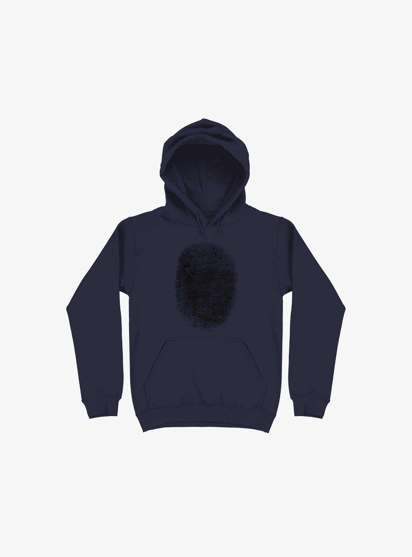 Unique And Equal Skull Fingerprint Navy Blue Hoodie, NAVY, hi-res