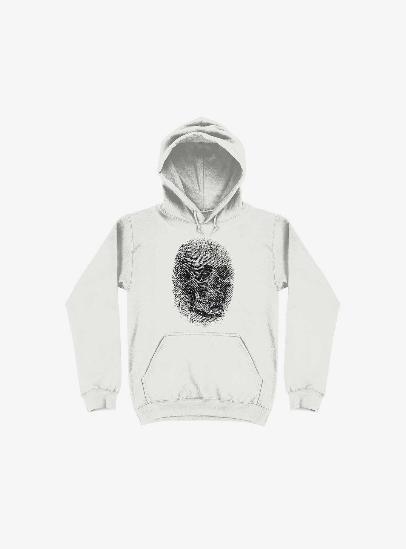 Unique And Equal Skull Fingerprint White Hoodie, , hi-res