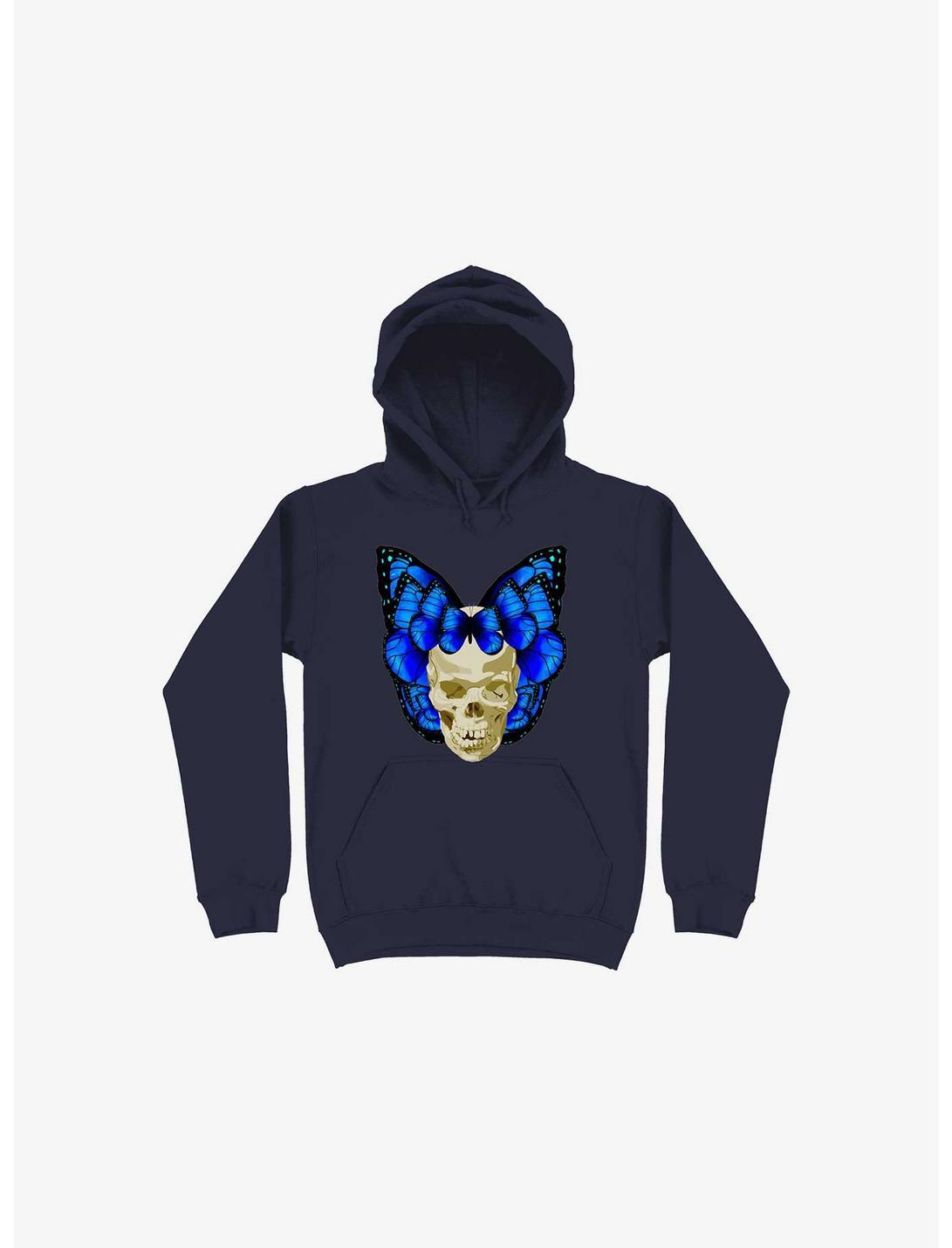 Wings Of Death Butterfly Skull Navy Blue Hoodie, NAVY, hi-res