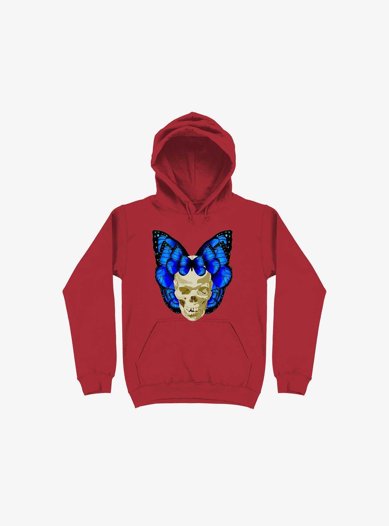 Wings Of Death Butterfly Skull Red Hoodie, , hi-res