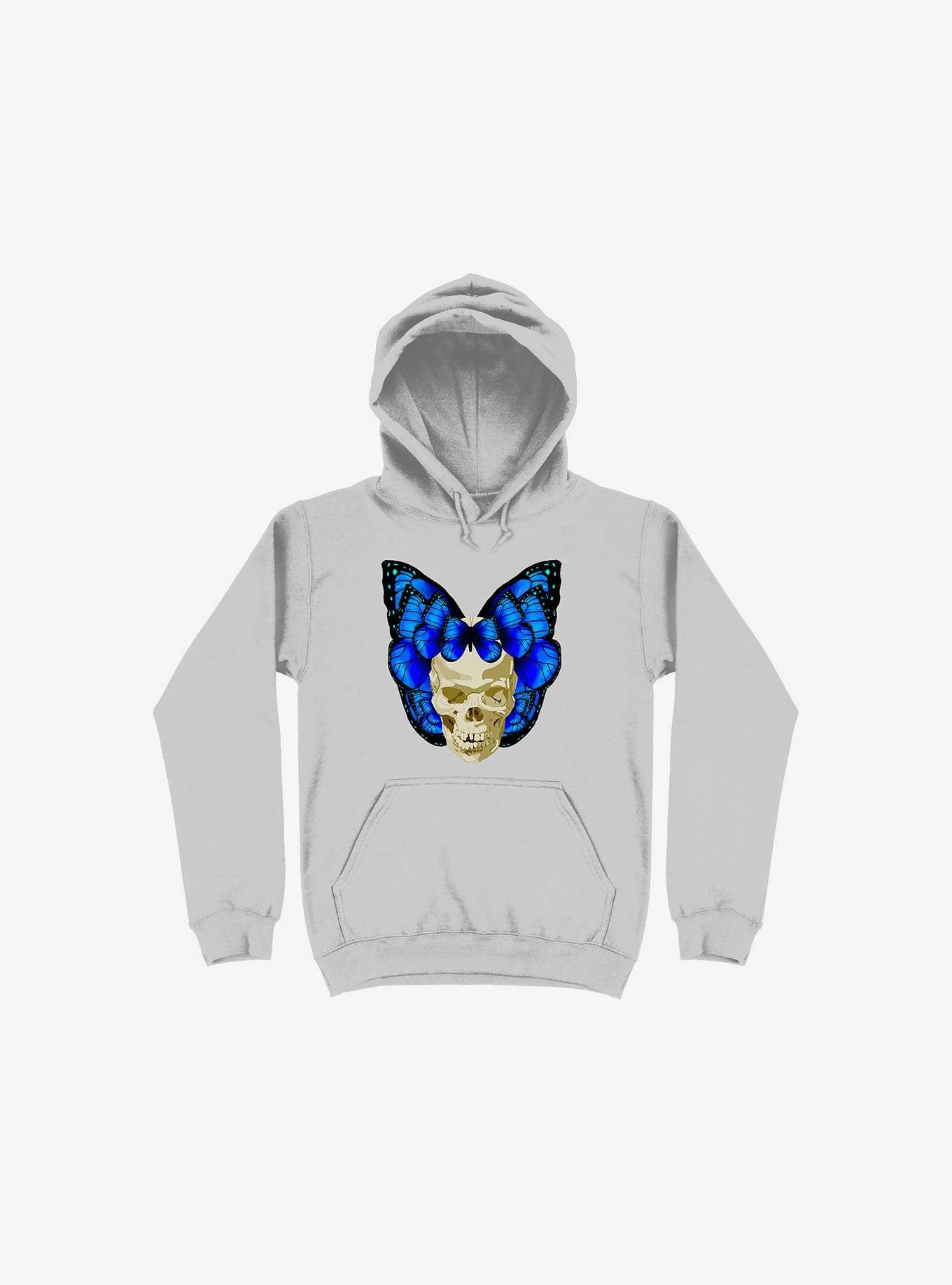 Wings Of Death Butterfly Skull Silver Hoodie, SILVER, hi-res