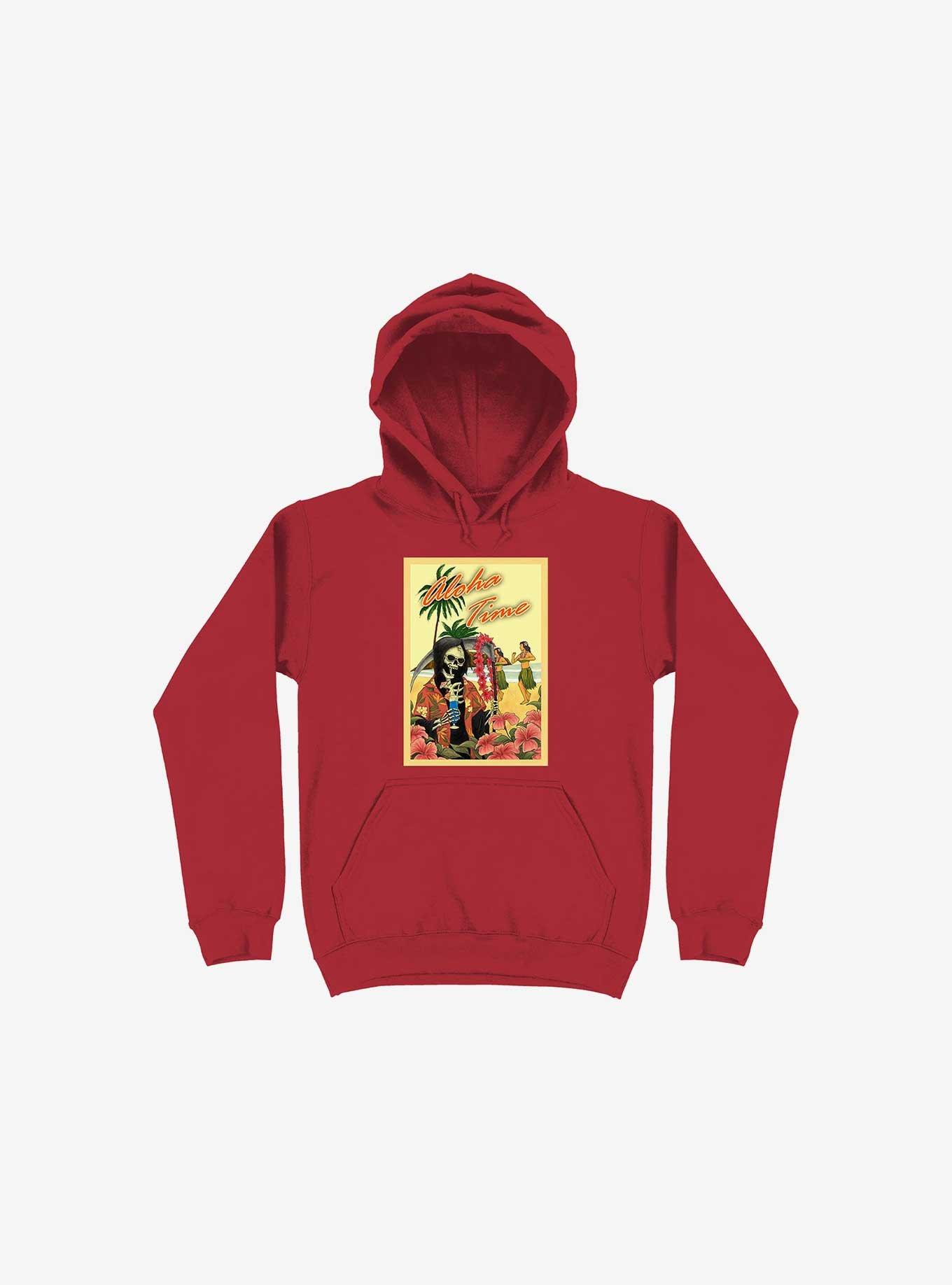 Aloha Time Skeleton Hoodie, RED, hi-res