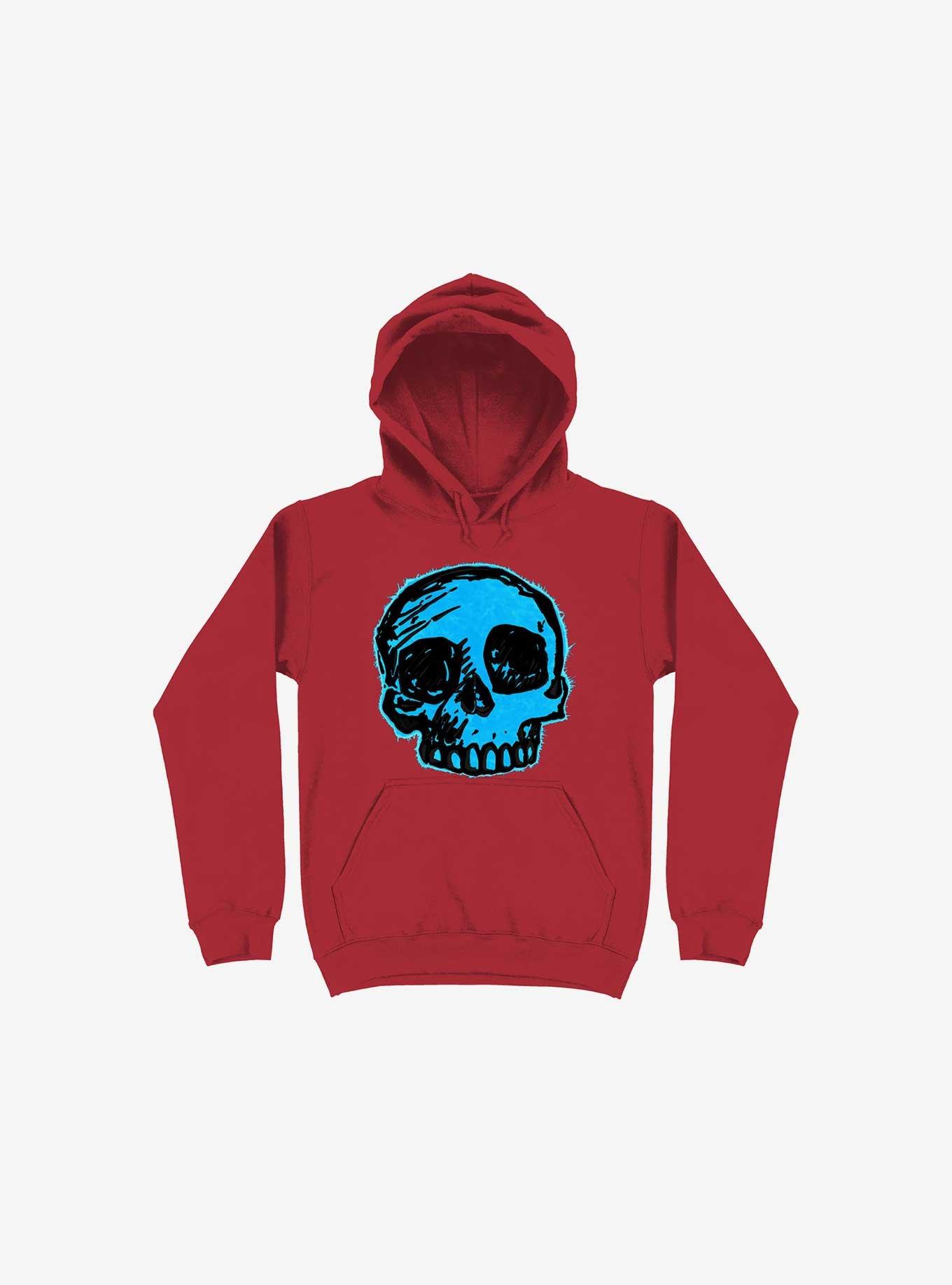 Blue Skull Red Hoodie, RED, hi-res