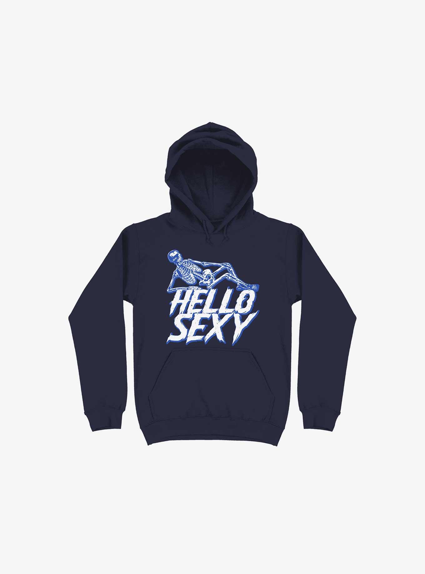 Hello Sexy Skeleton Navy Blue Hoodie, NAVY, hi-res