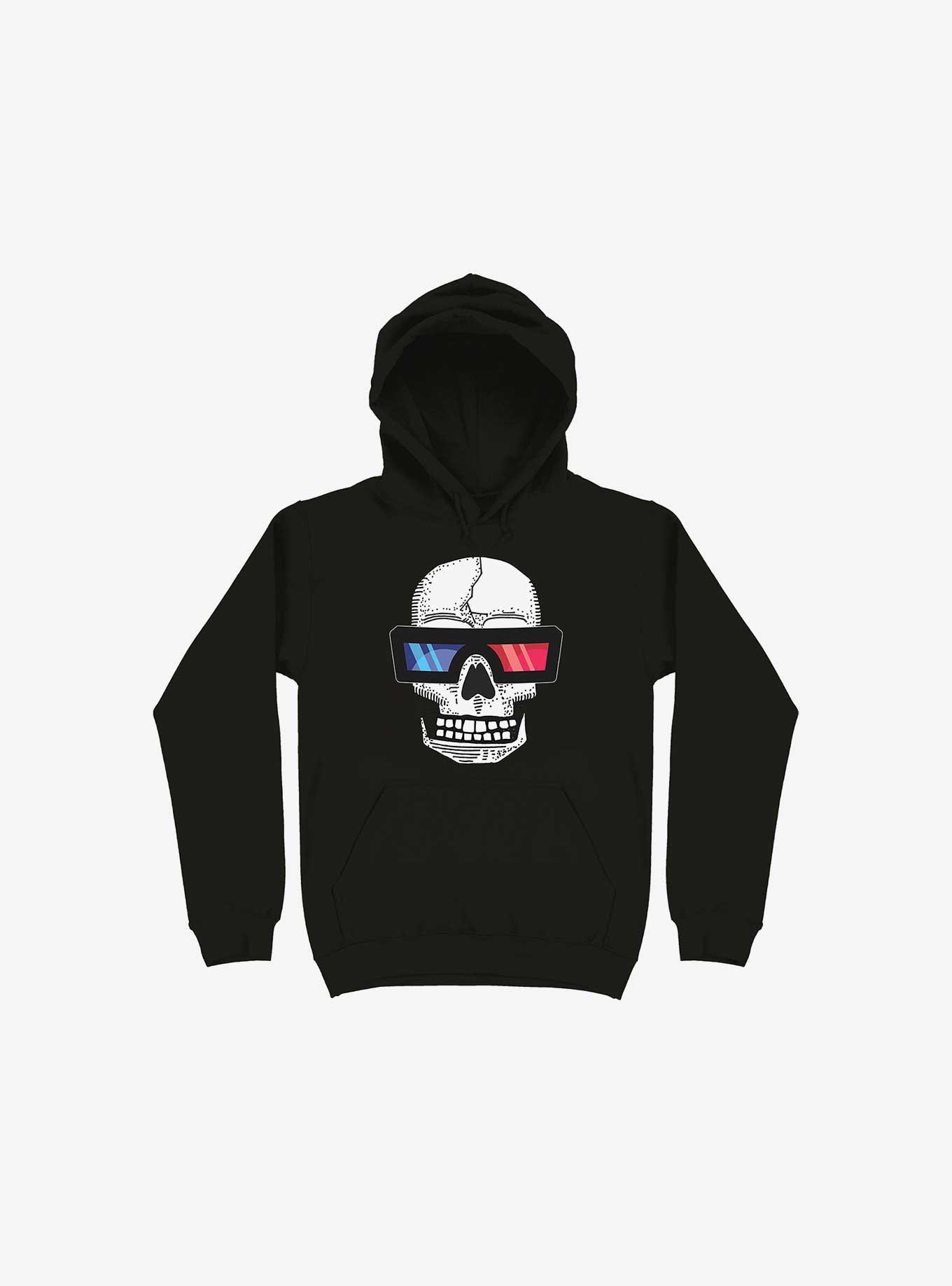 Happy Skull Living Life In 3D Black Hoodie, BLACK, hi-res