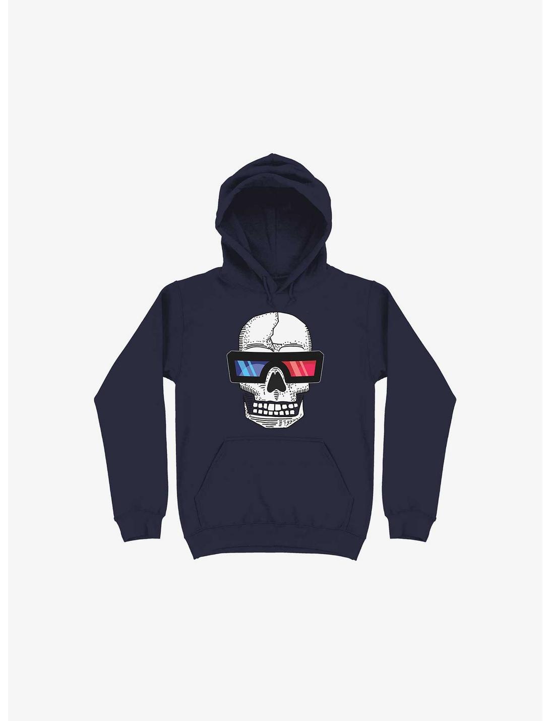 Happy Skull Living Life In 3D Navy Blue Hoodie, NAVY, hi-res