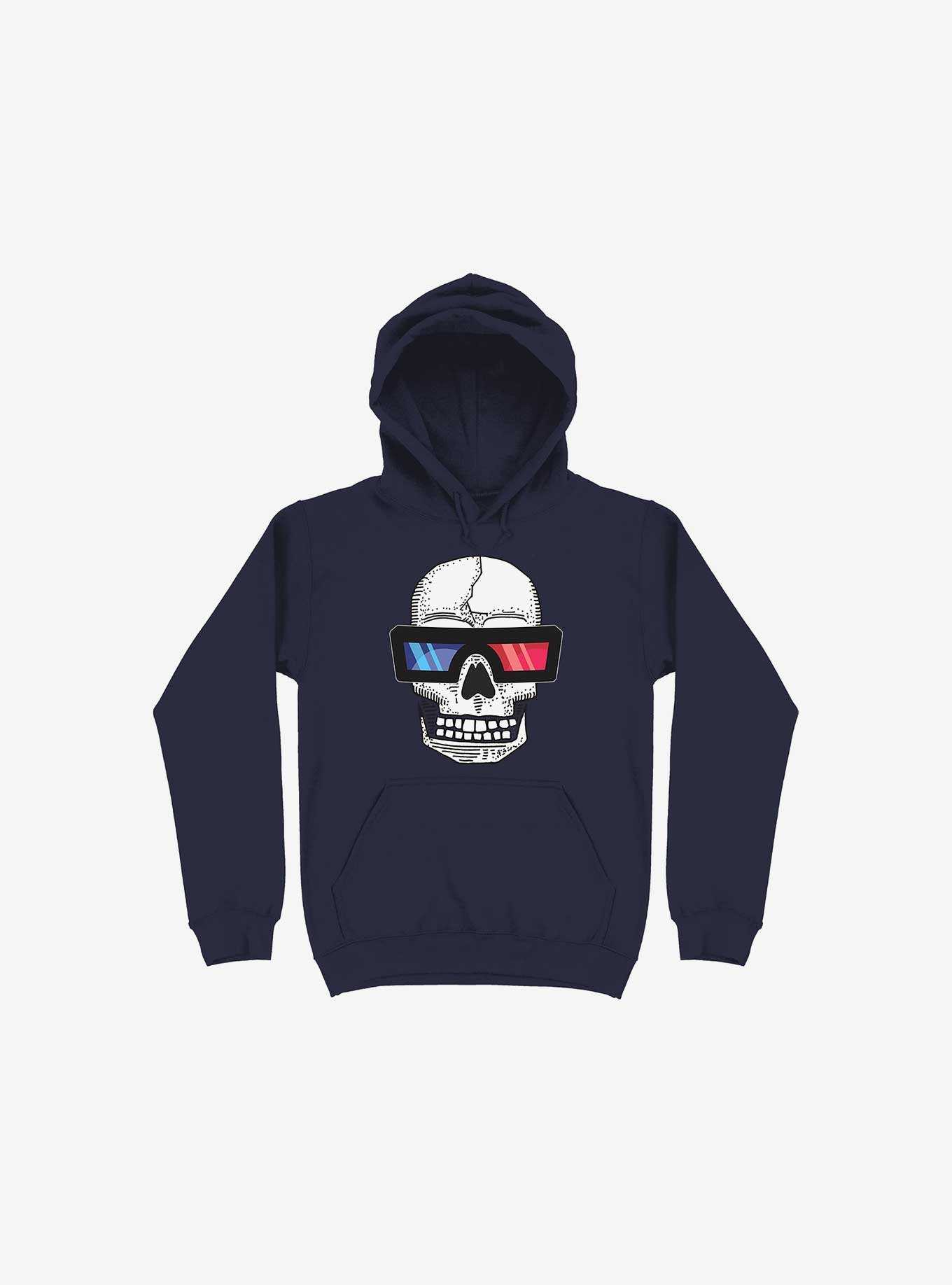 Happy Skull Living Life In 3D Navy Blue Hoodie, , hi-res