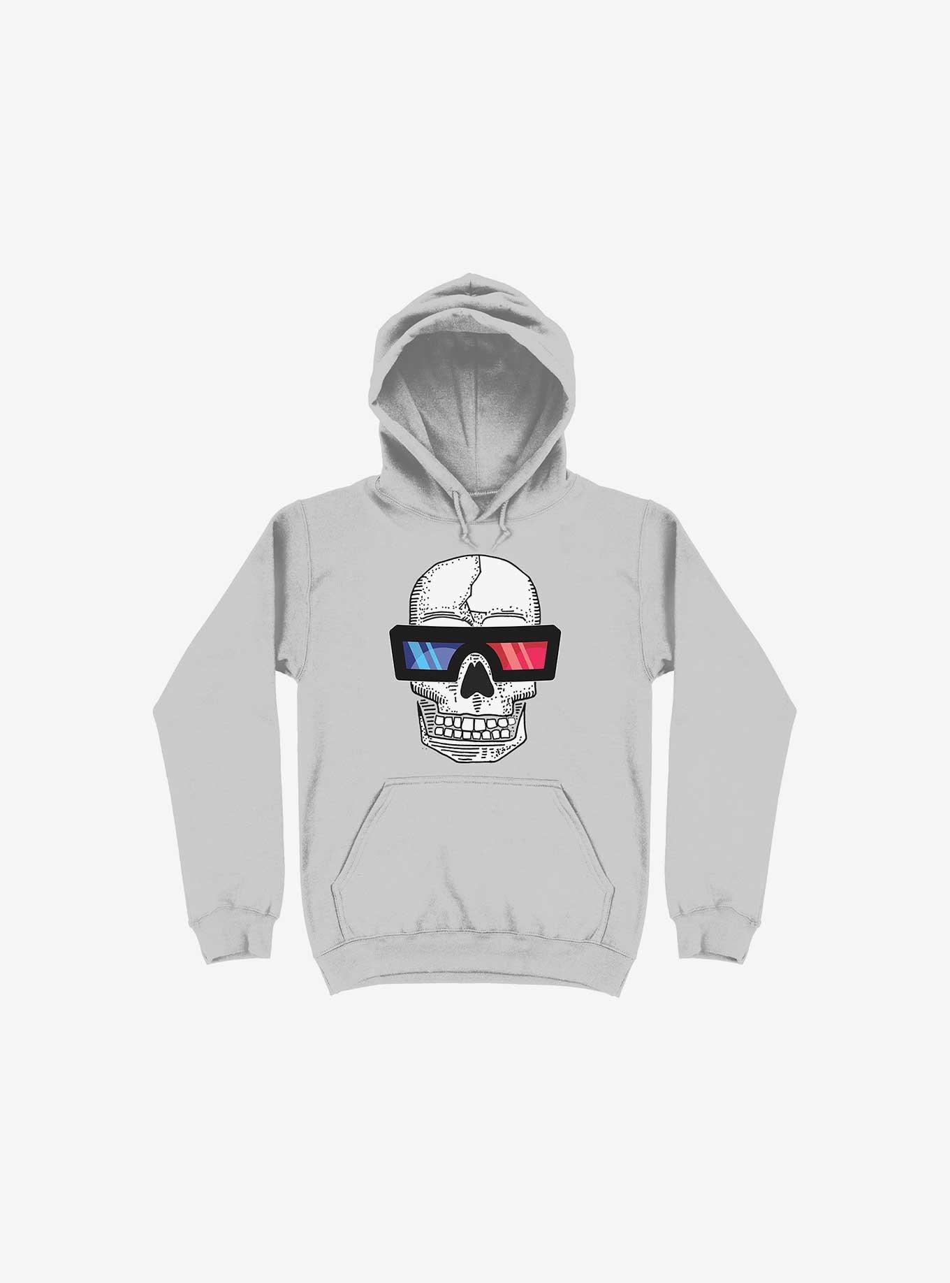 Happy Skull Living Life In 3D Silver Hoodie, SILVER, hi-res