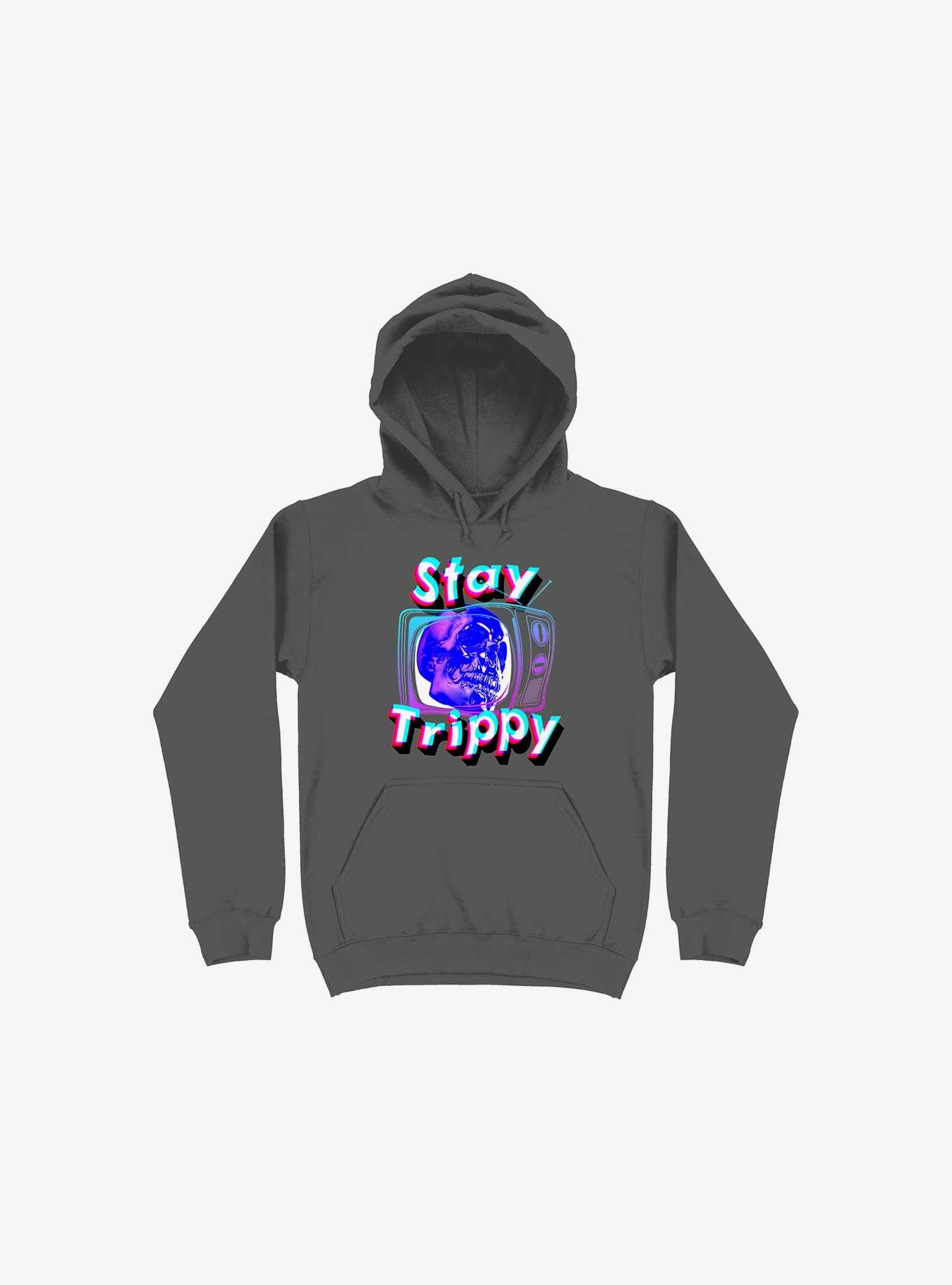 Stay Trippy Cute Retro Aesthetic Universal Vibe Skull Asphalt Grey Hoodie, ASPHALT, hi-res