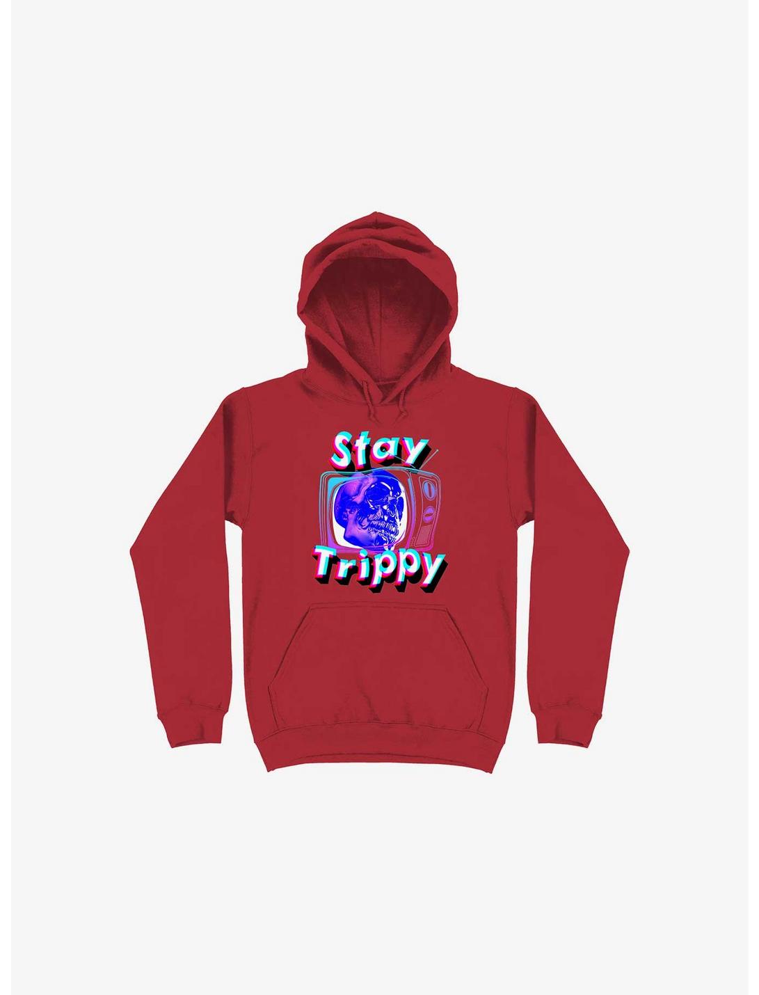 Stay Trippy Cute Retro Aesthetic Universal Vibe Skull Red Hoodie, RED, hi-res