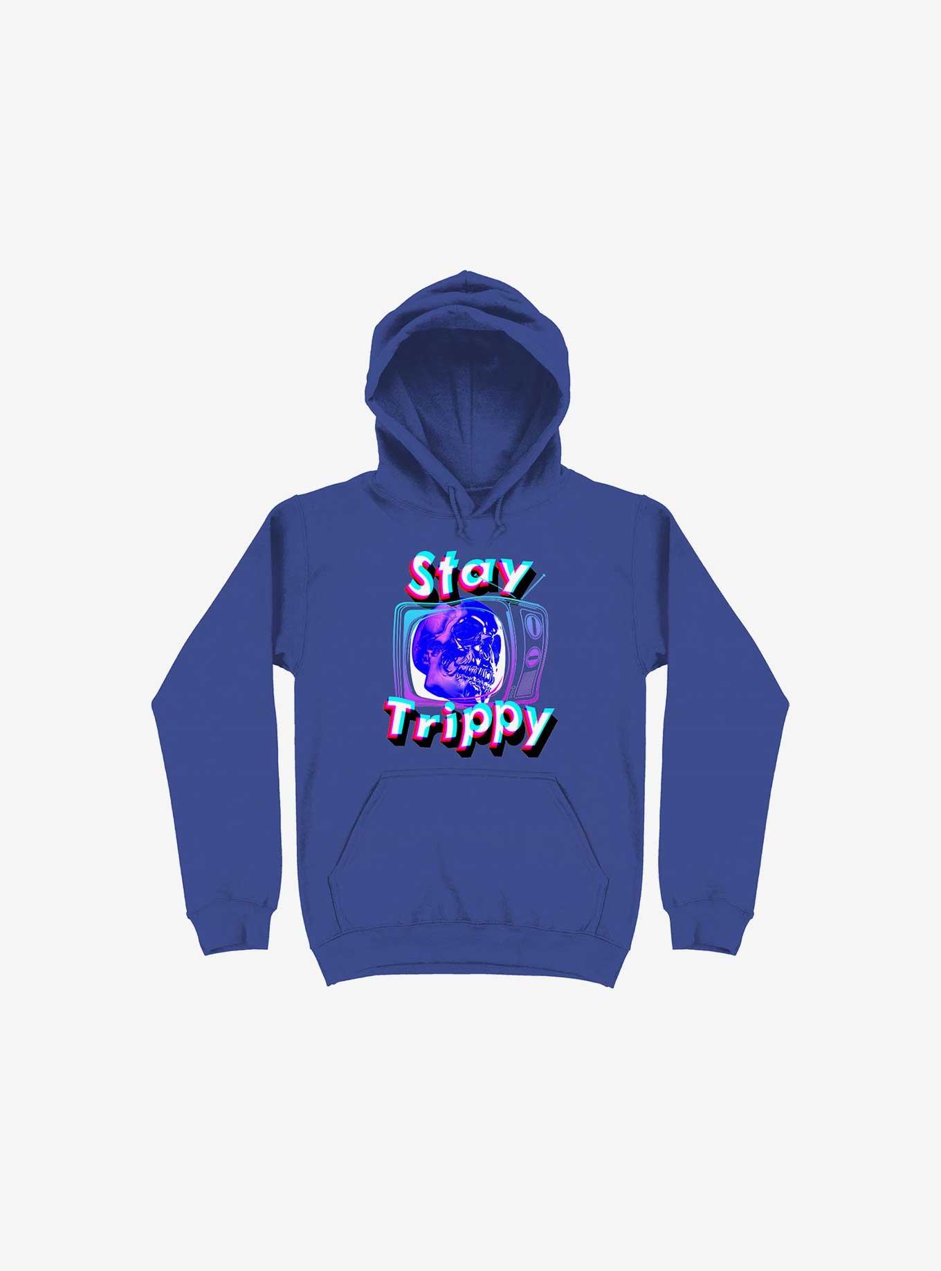 Stay Trippy Cute Retro Aesthetic Universal Vibe Skull Royal Blue Hoodie, , hi-res