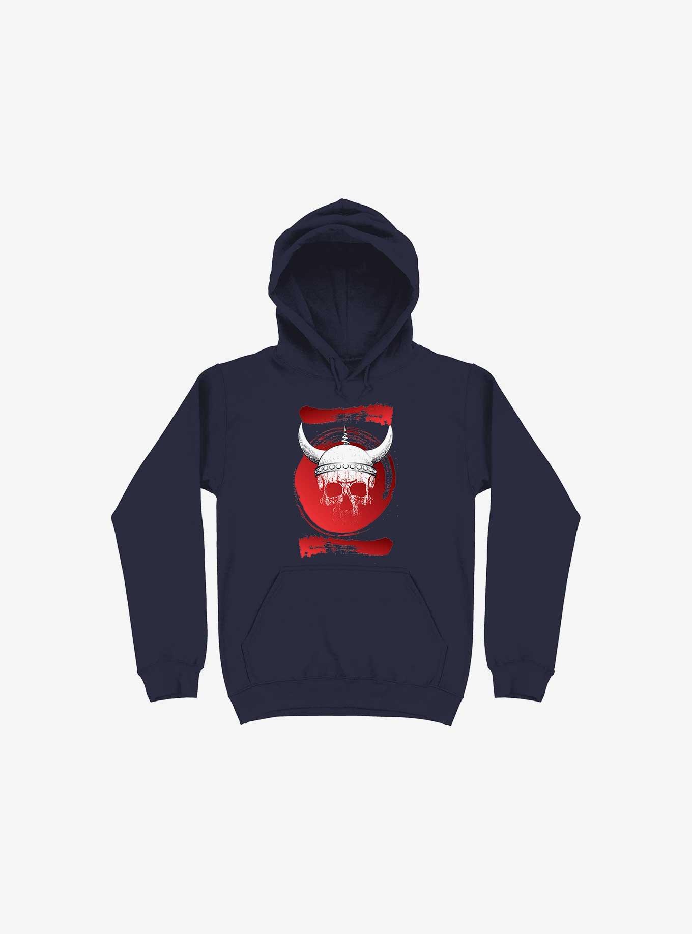 White Trippy Viking Helmet In Smears Navy Blue Hoodie, NAVY, hi-res