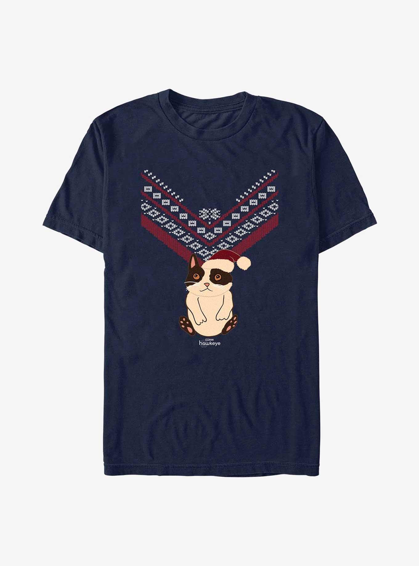 Marvel Hawkeye Cat Sweater Pattern T-Shirt, NAVY, hi-res