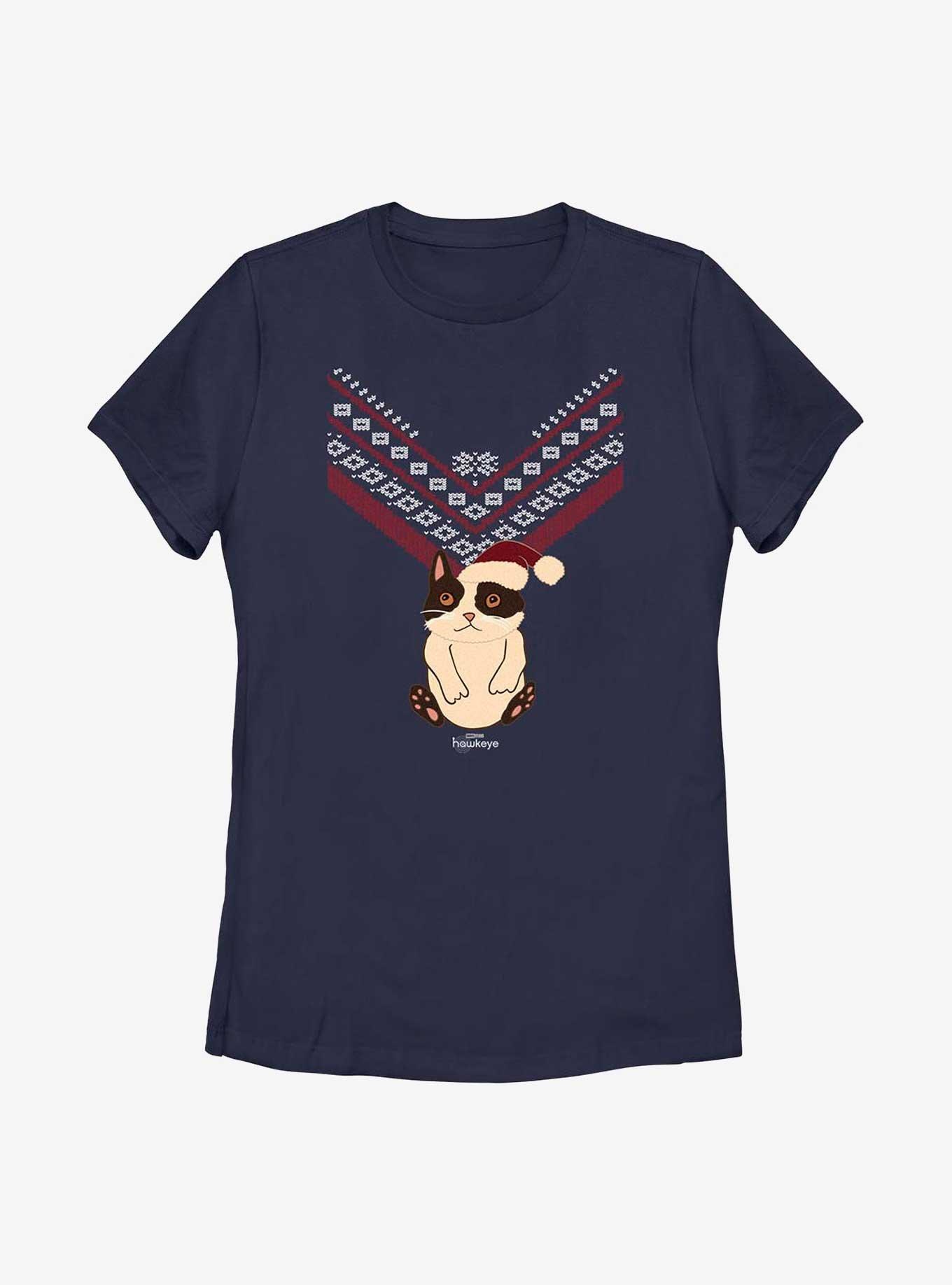 Marvel Hawkeye Cat Sweater Pattern Womens T-Shirt, NAVY, hi-res