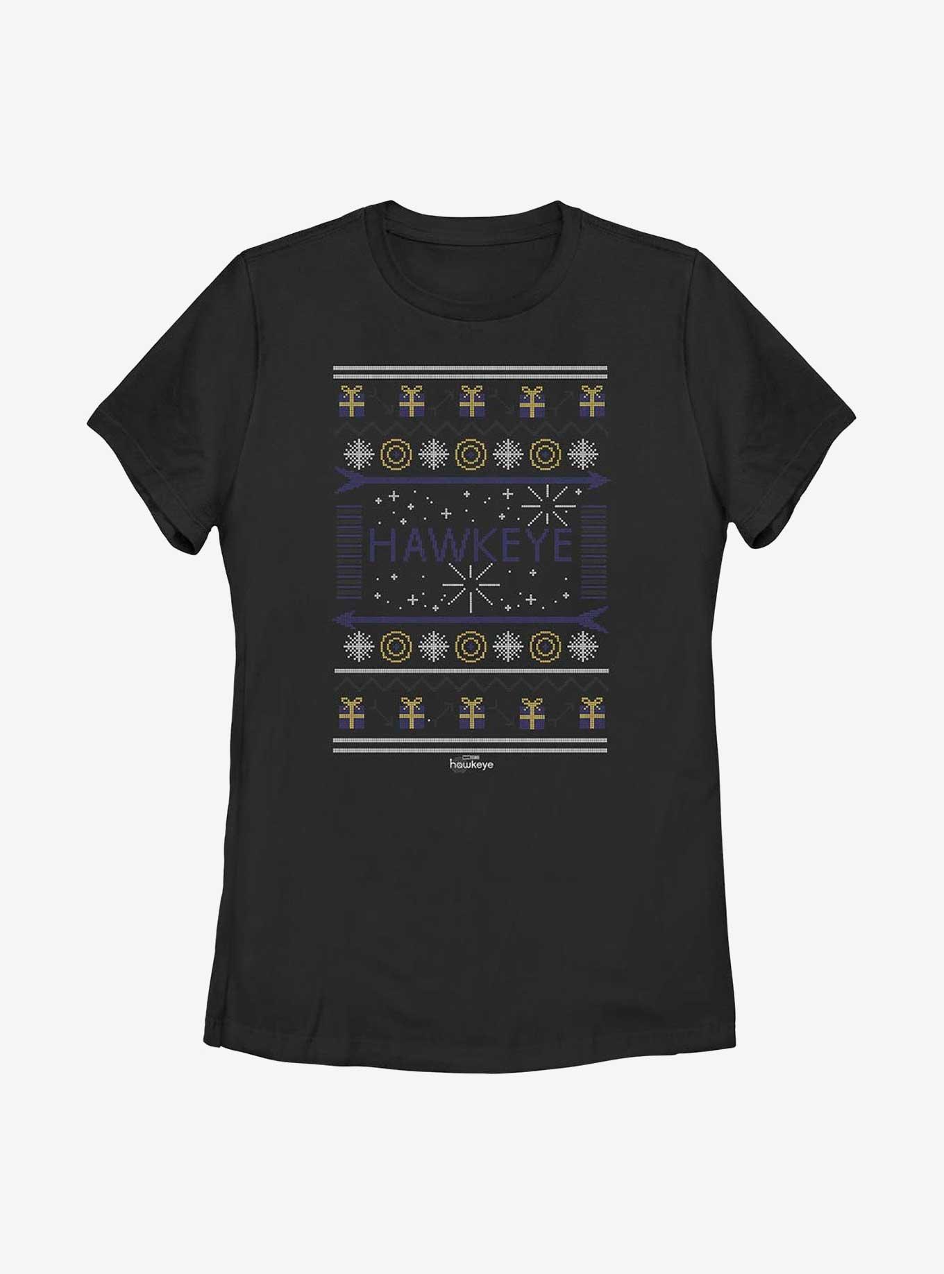 Marvel Hawkeye Christmas Sweater Pattern Womens T-Shirt, BLACK, hi-res