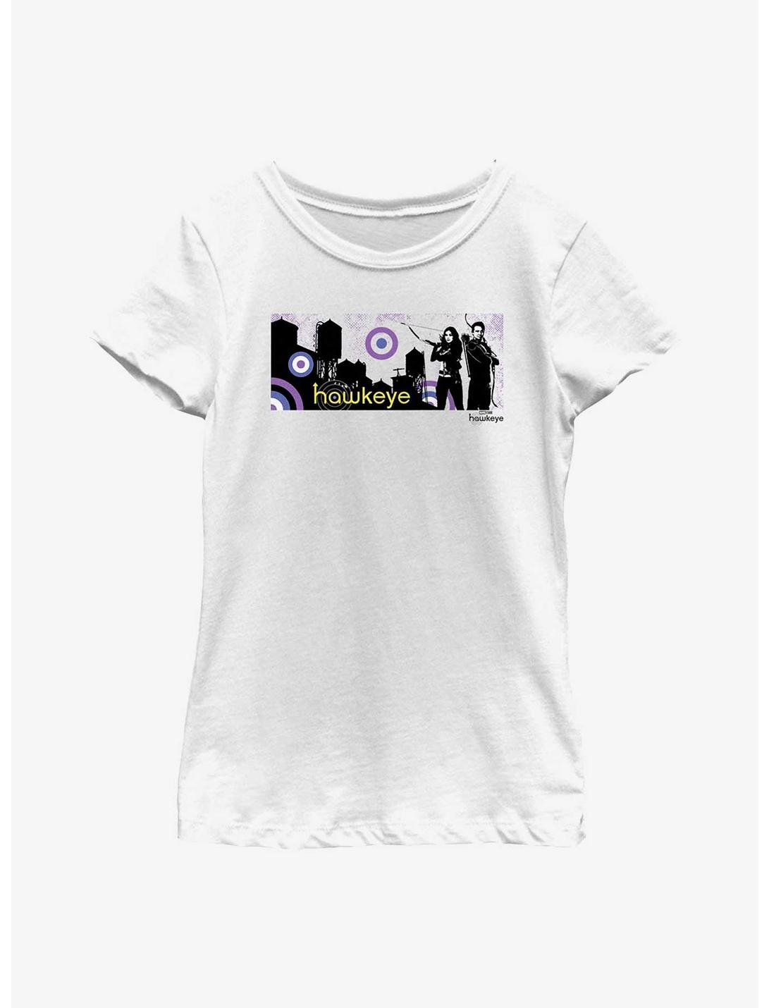 Marvel Hawkeye City Stencil Graphic Youth Girls T-Shirt, WHITE, hi-res