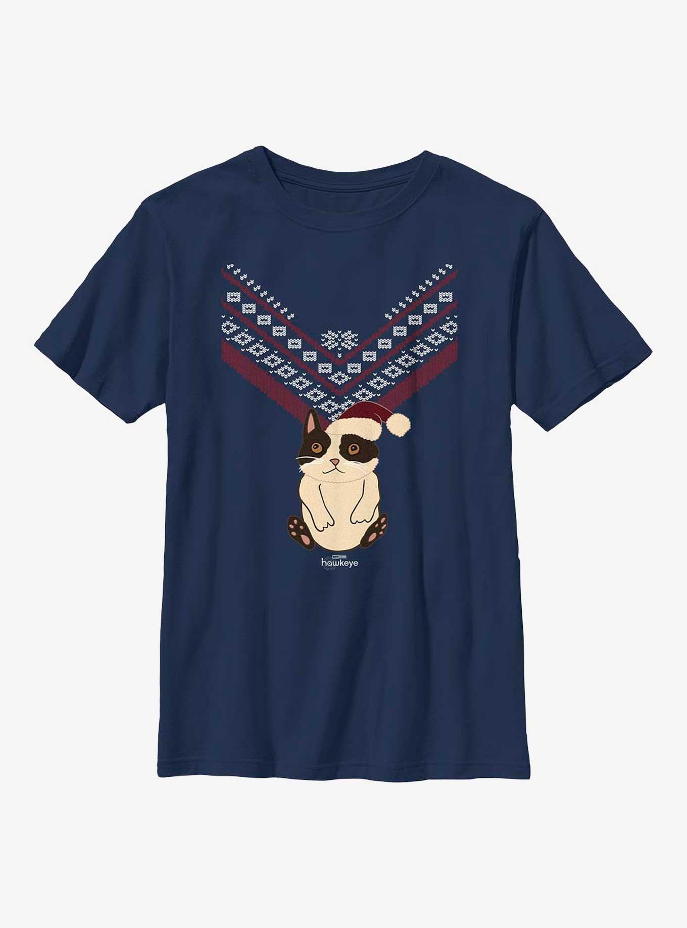 Marvel Hawkeye Cat Sweater Pattern Youth T-Shirt, NAVY, hi-res