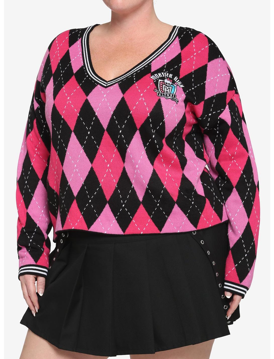 Monster High Argyle Skimmer Girls Sweater Plus Size, BLACK, hi-res