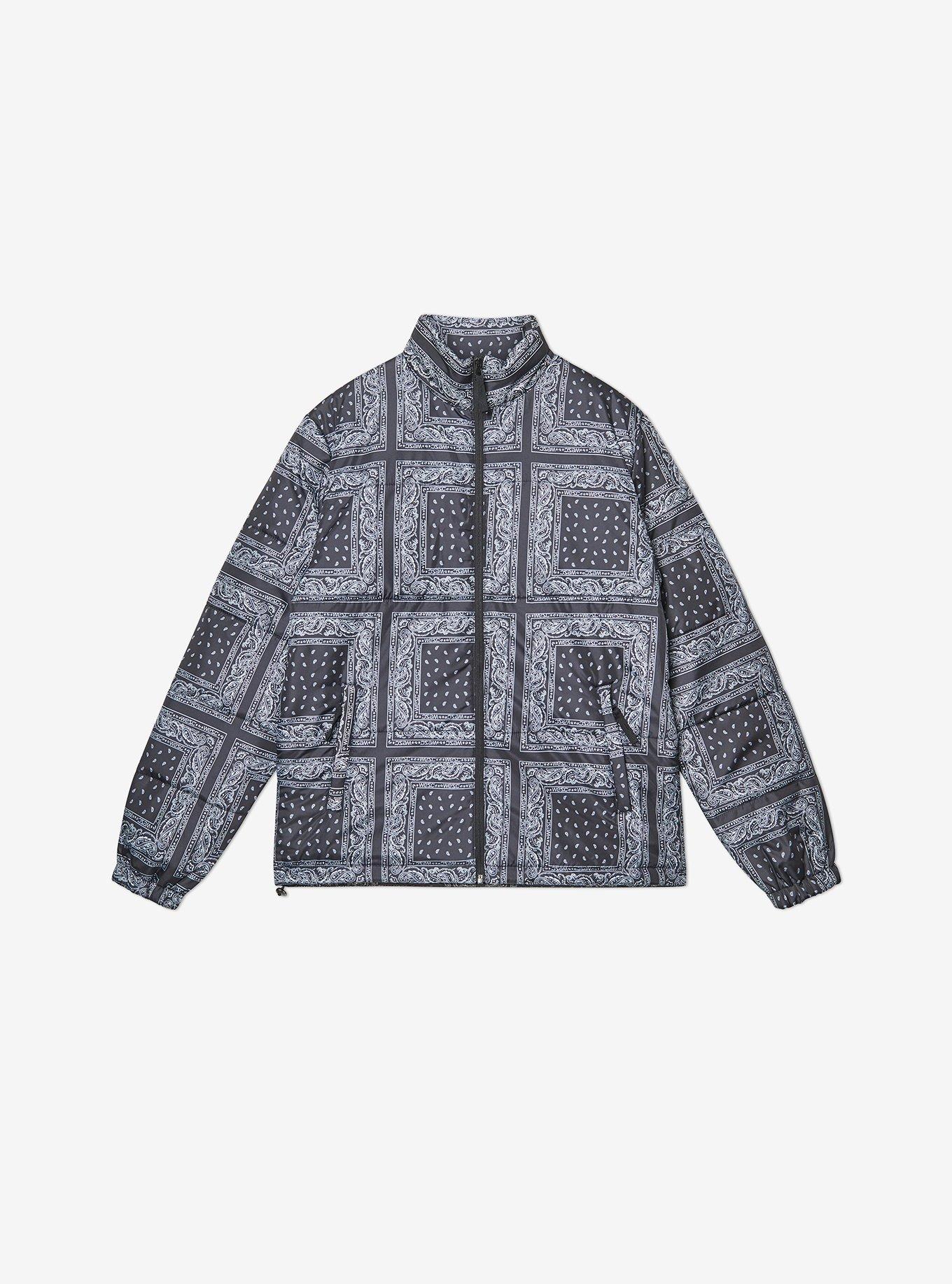 WESC Bandana Toss Print Puffer Jacket, BLACK, hi-res
