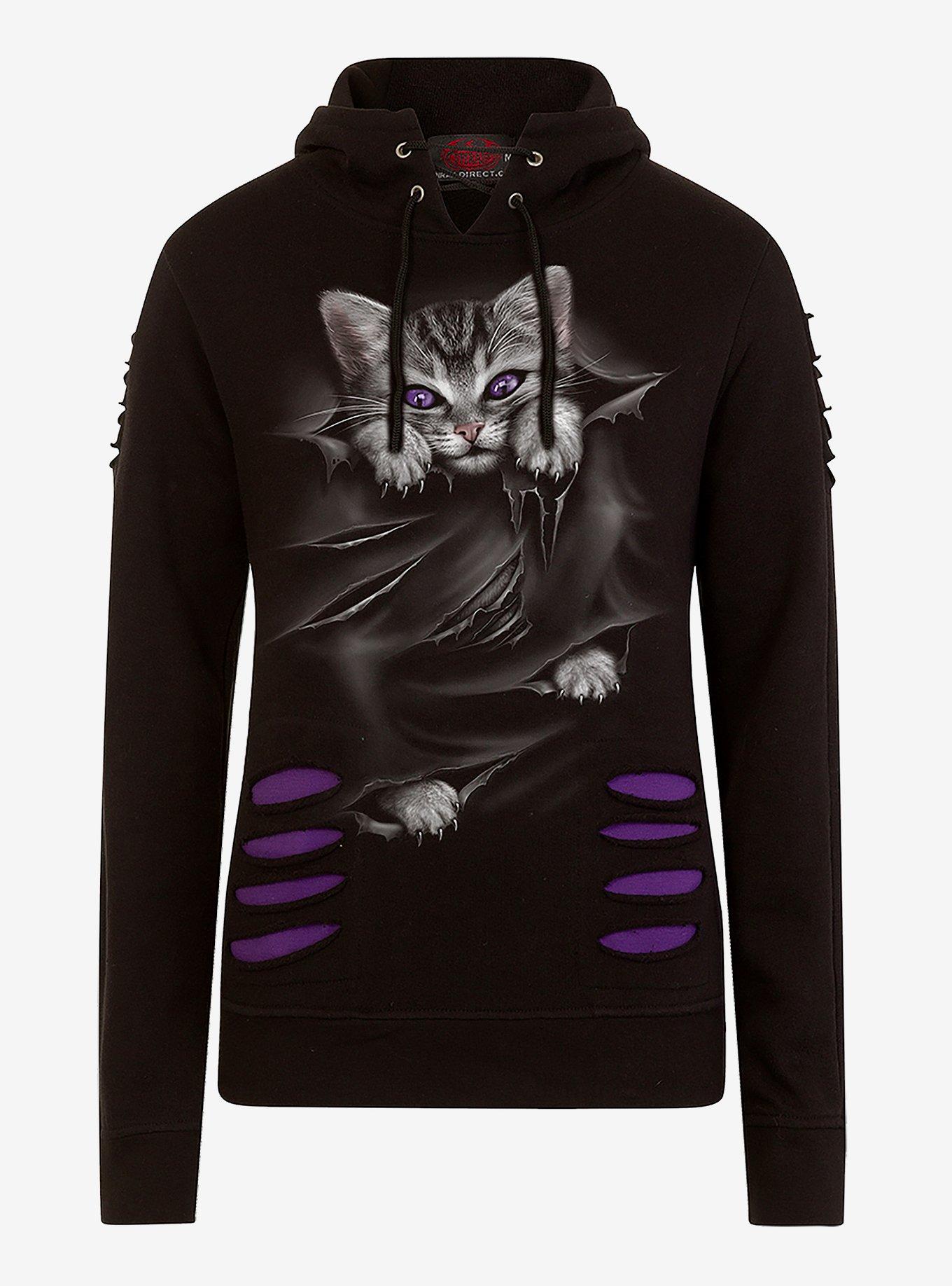 Bright Eyes Large Hood Distressed Hoodie, BLACK, hi-res