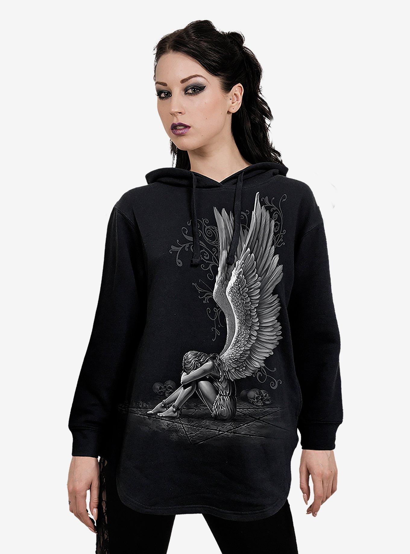 Enslaved Angel Dipped Hem Oversized Hoodie, BLACK, hi-res view 1