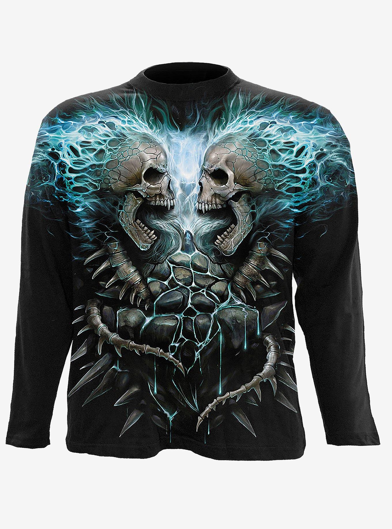 Flaming Spine Allover Long-Sleeve T-Shirt, BLACK, hi-res