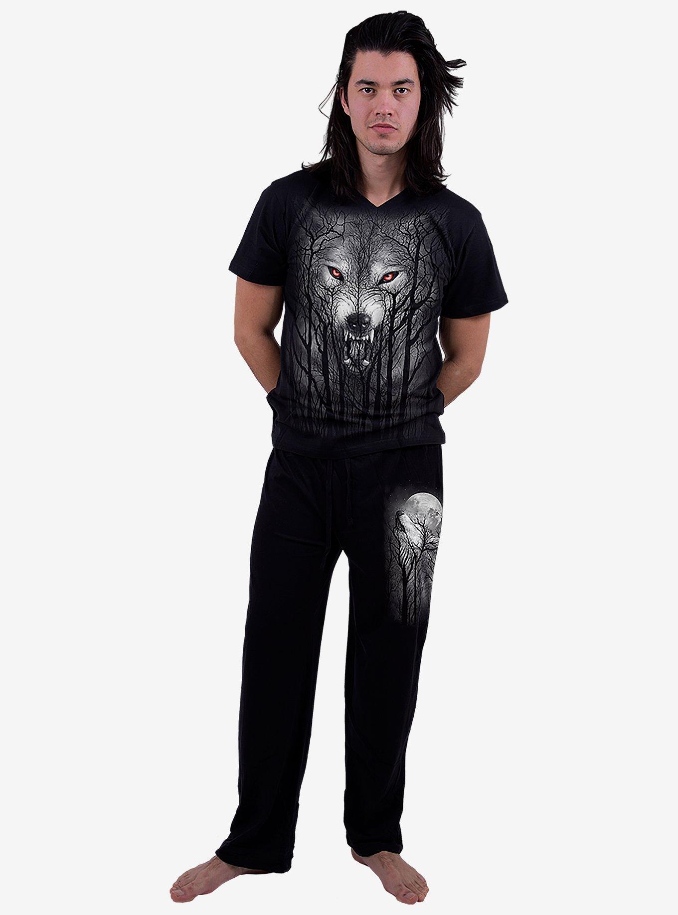 Forest Wolf 4 PC Gothic Pajama Set, BLACK, hi-res