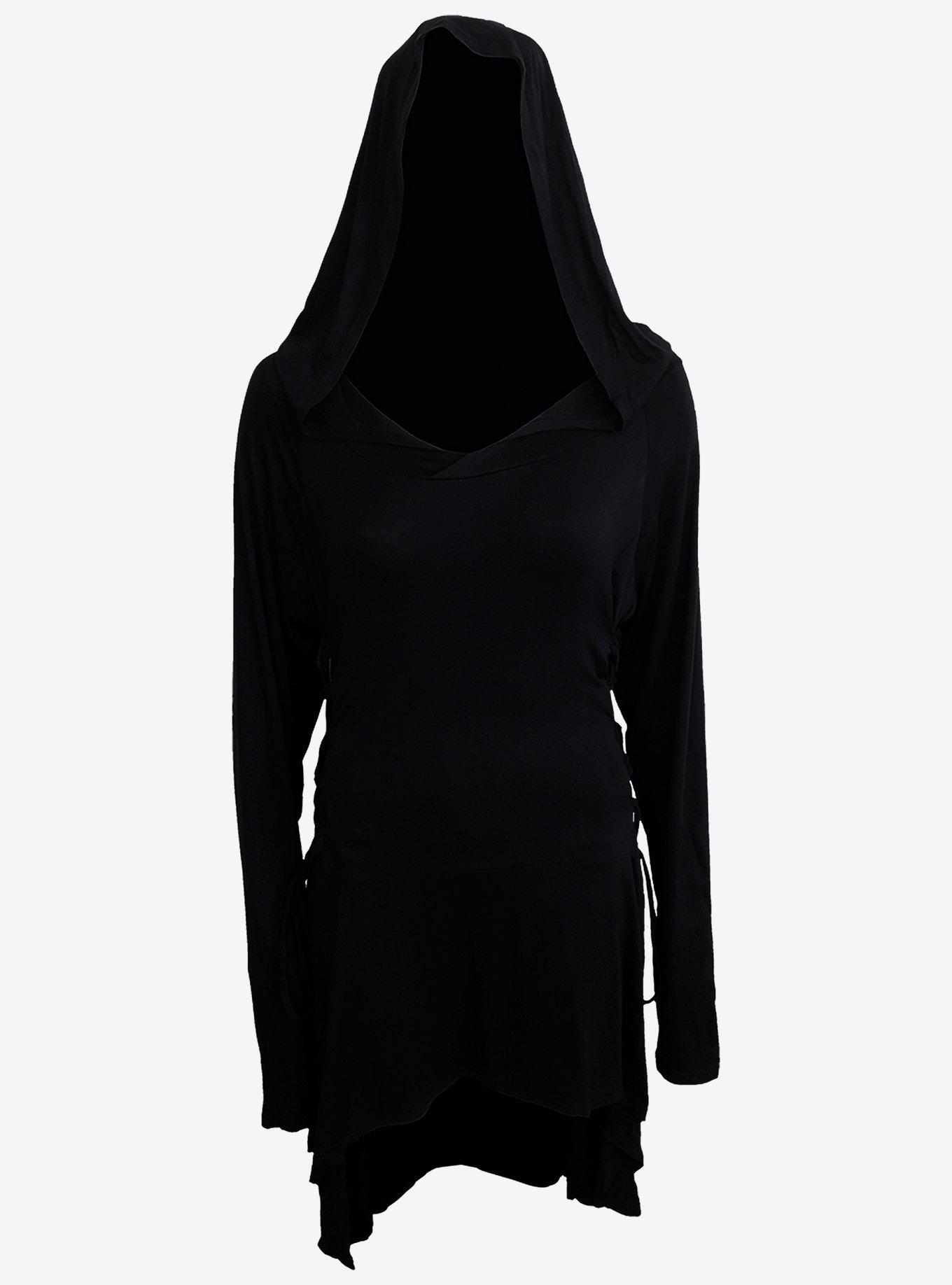 Gothic Elegance Hooded Dress, BLACK, hi-res
