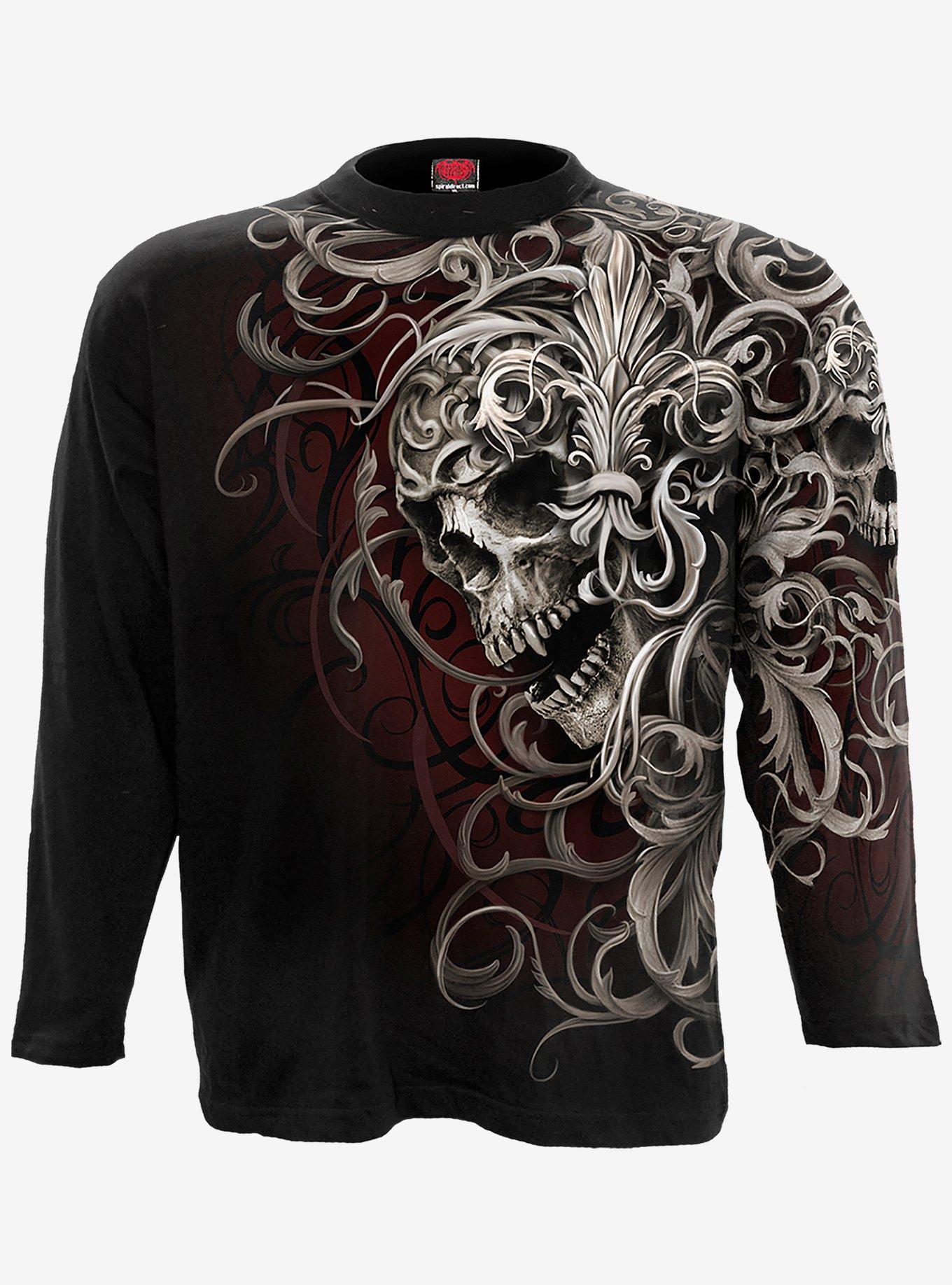 Skull Shoulder Wrap Allover Long-Sleeve T-Shirt, BLACK, hi-res