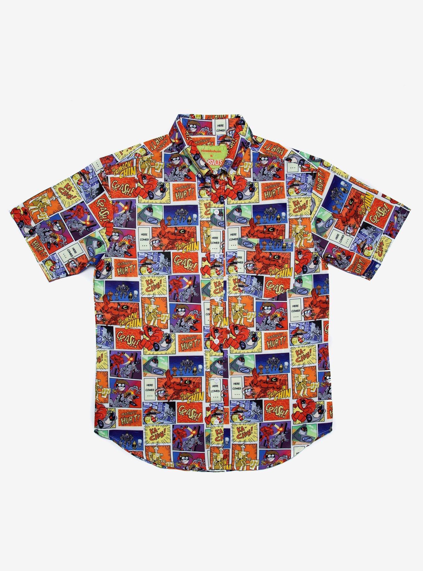 RSVLTS Fairly OddParents Justice Thy Name is Chin Woven Button-Up, ORANGE, hi-res