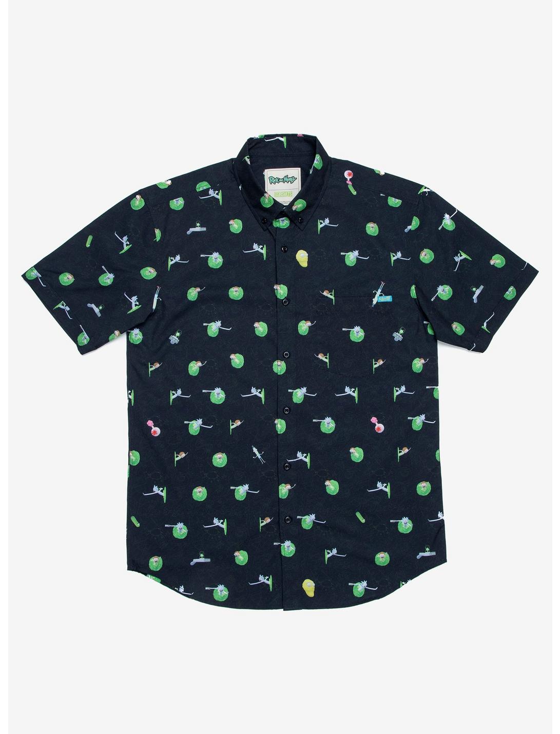 RSVLTS Rick and Morty The Portal Woven Button-Up, BLUE, hi-res