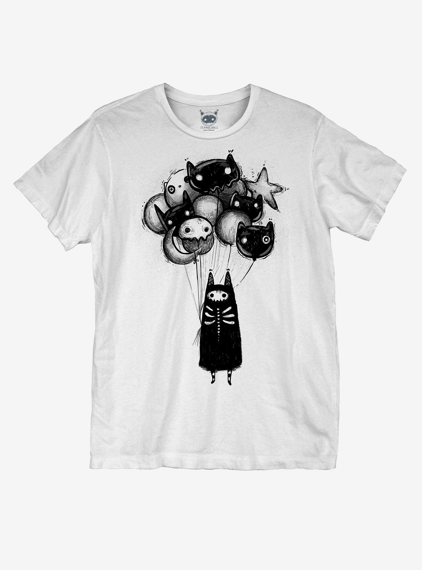 Skeleton Cat Balloon Boyfriend Fit Girls T-Shirt By Guild Of Calamity, MULTI, hi-res