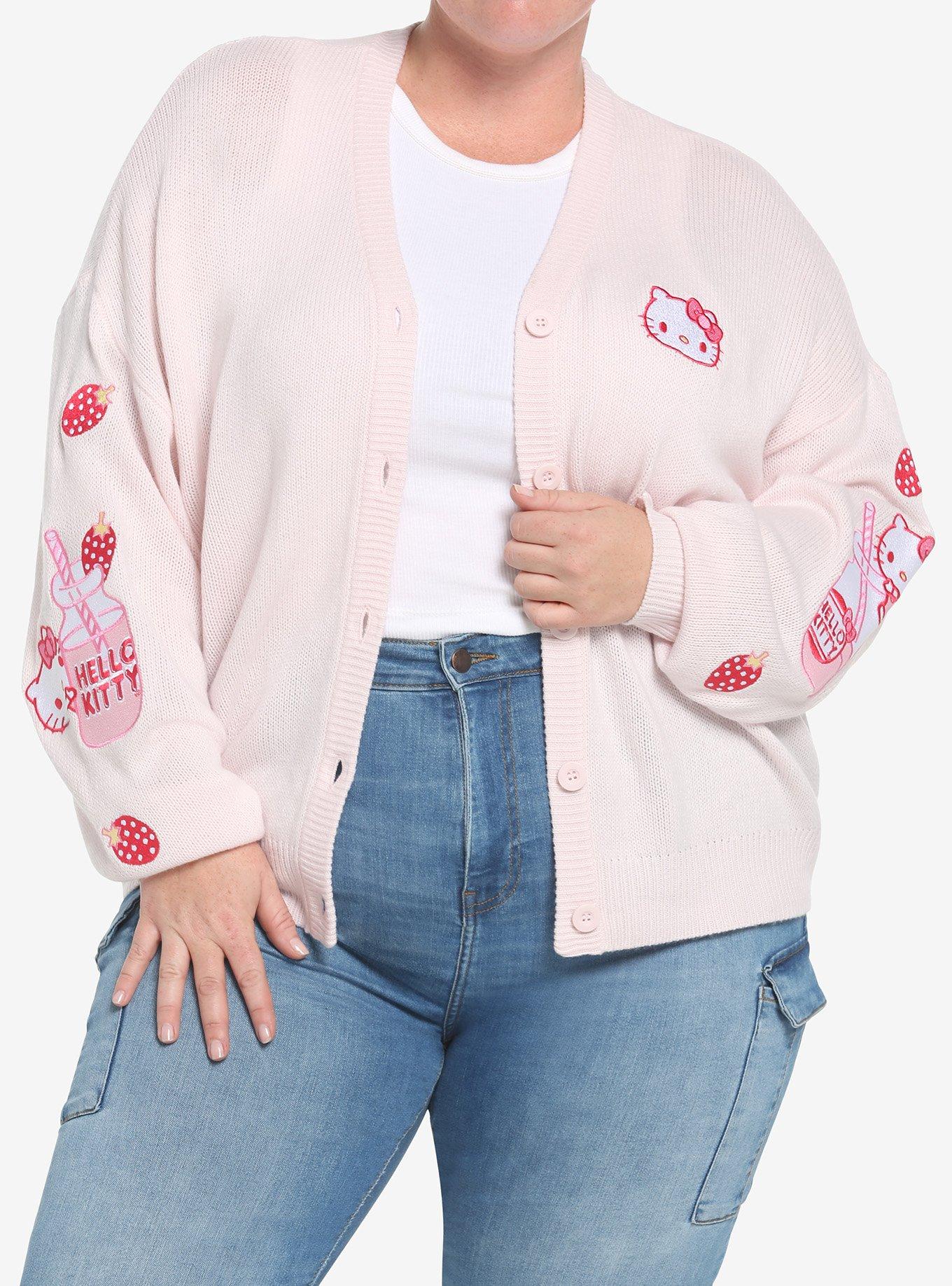 Hello Kitty Strawberry Milk Skimmer Cardigan Plus Size, MULTI, hi-res