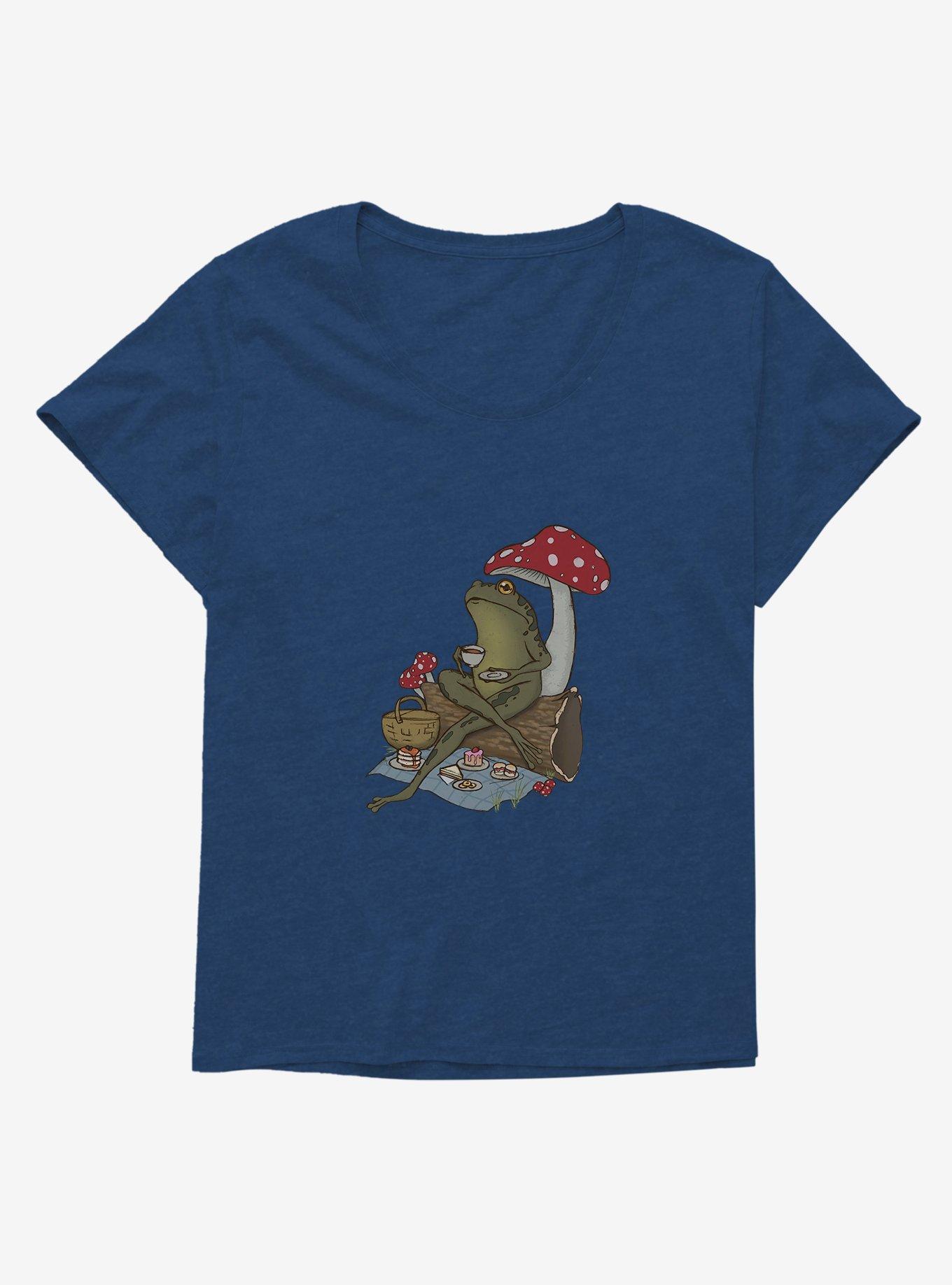 Cottagecore Froggy Tea Time Foggy Tea Time Girls T-Shirt Plus Size, NAVY  ATHLETIC HEATHER, hi-res