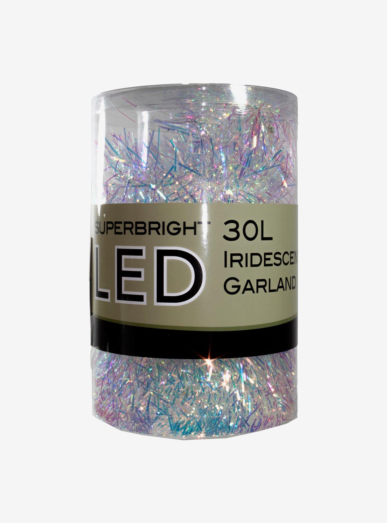 Light Silver And Iridescent Tinsel Garland With Multicolor Led Lights