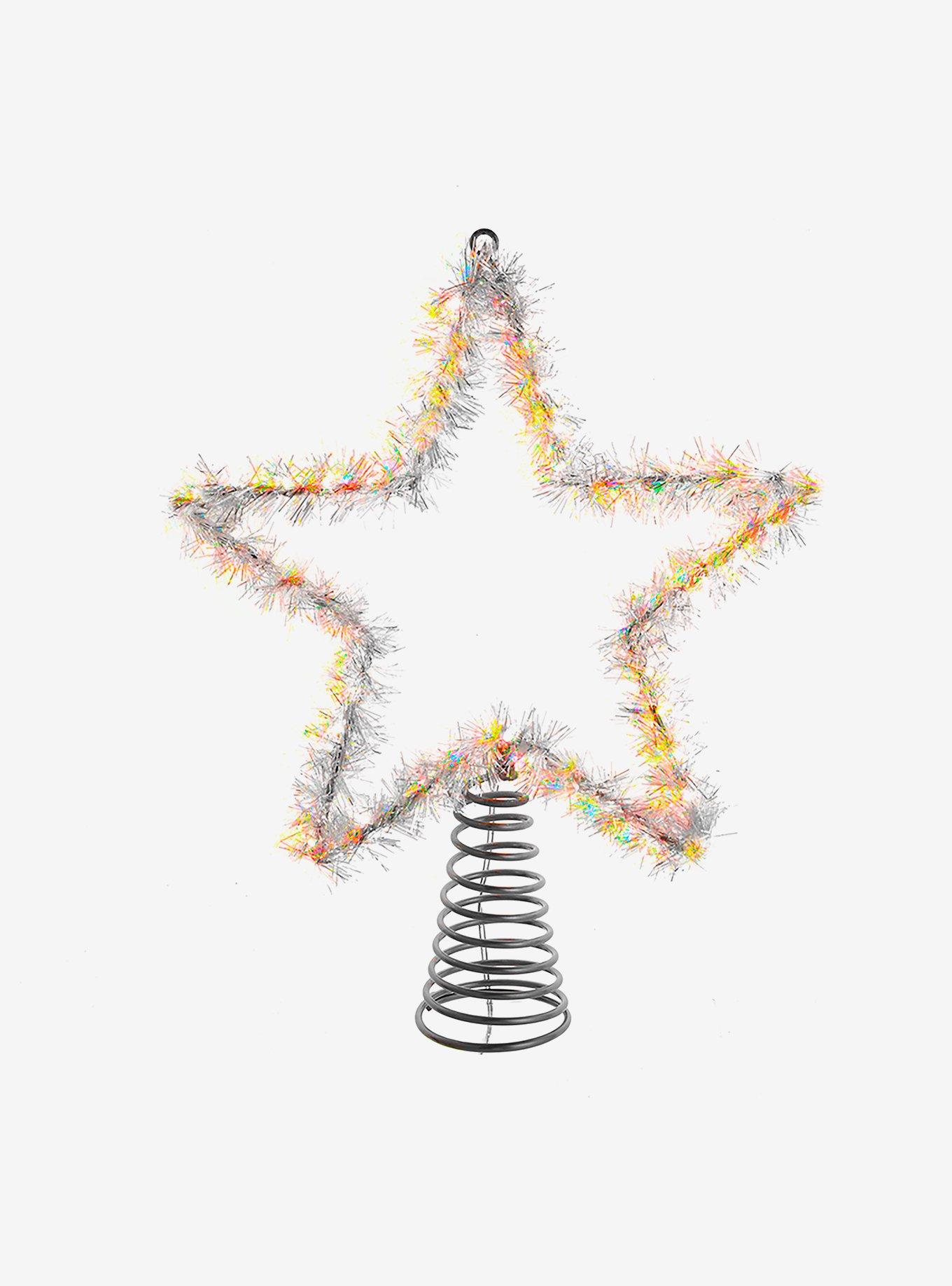 Tinsel Star Tree Topper With Warm White LED Lights, , hi-res